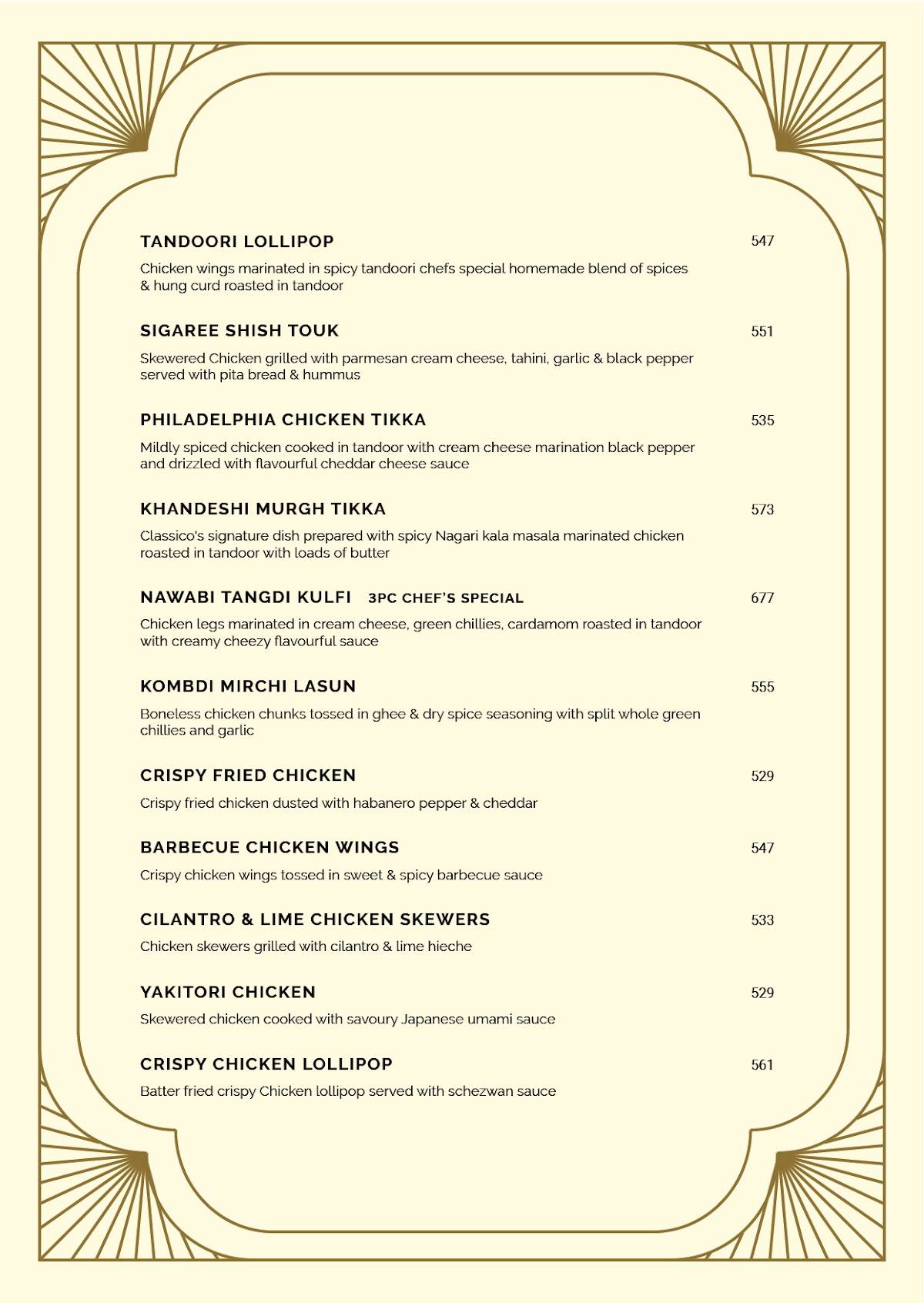 Classico Kitchen and Bar menu