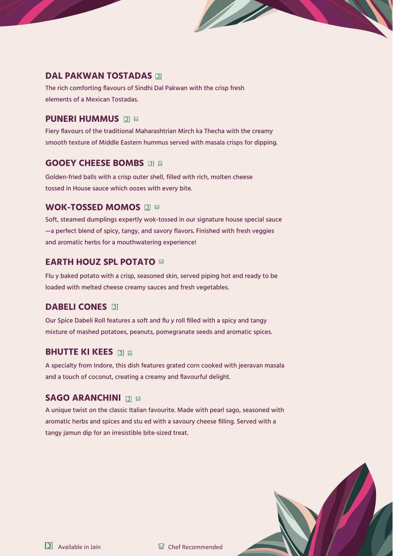 Earth Houz - Pure Vegetarian menu