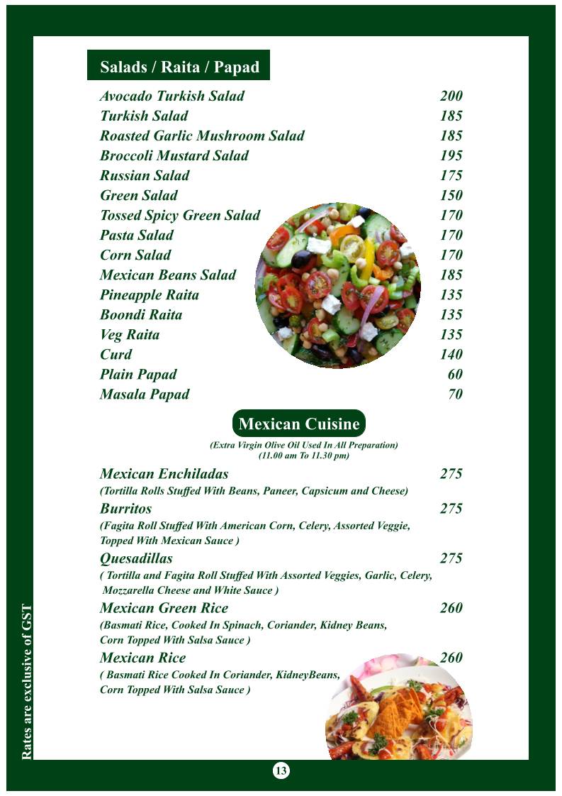 Multi Spice menu