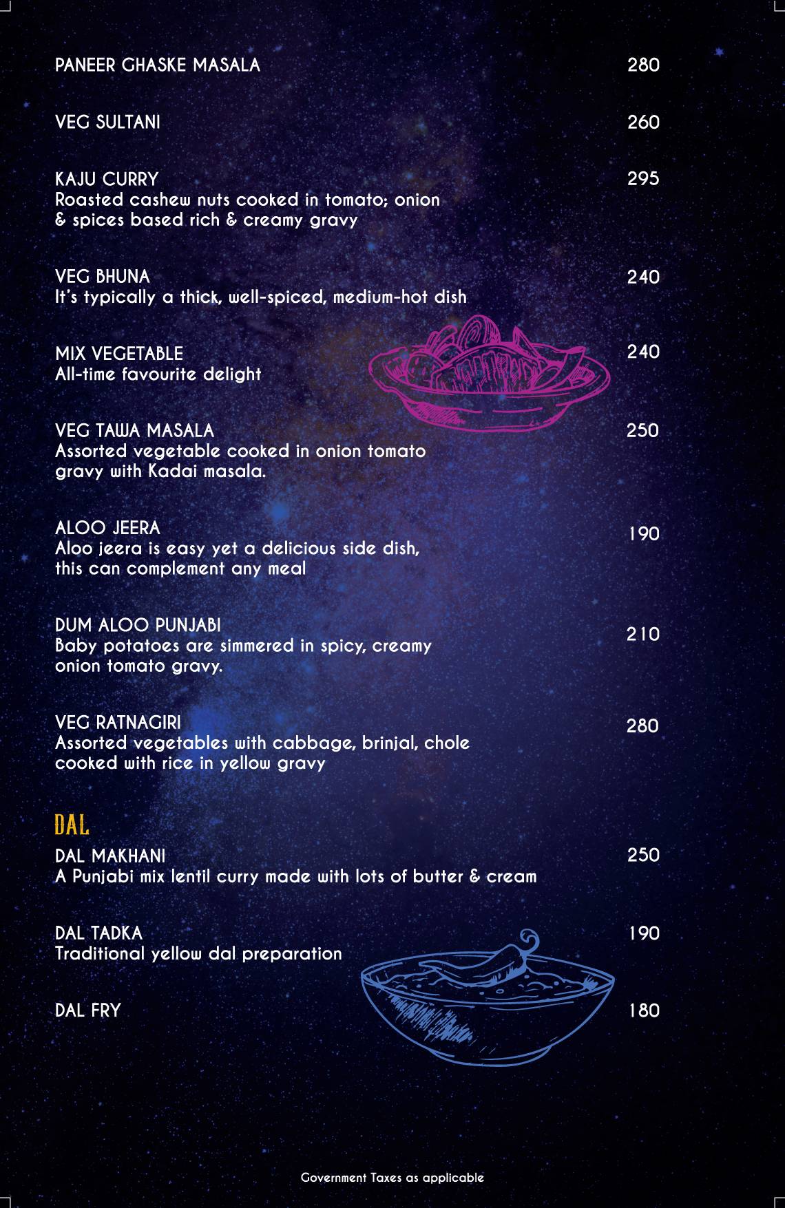 Zero Gravity Pune menu