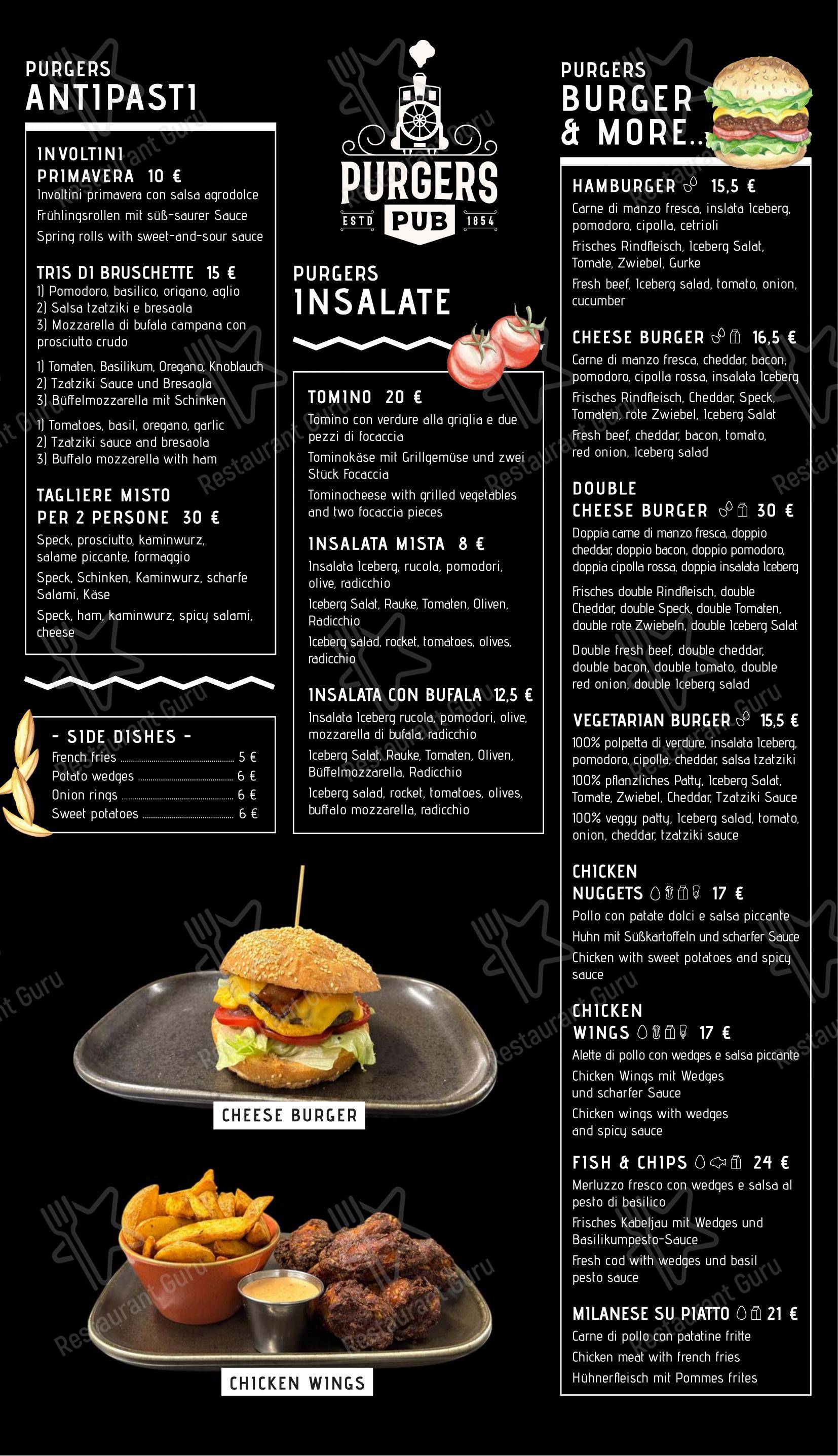 Purgers Pub Pizzeria/Hamburger in Ortisei - Menu