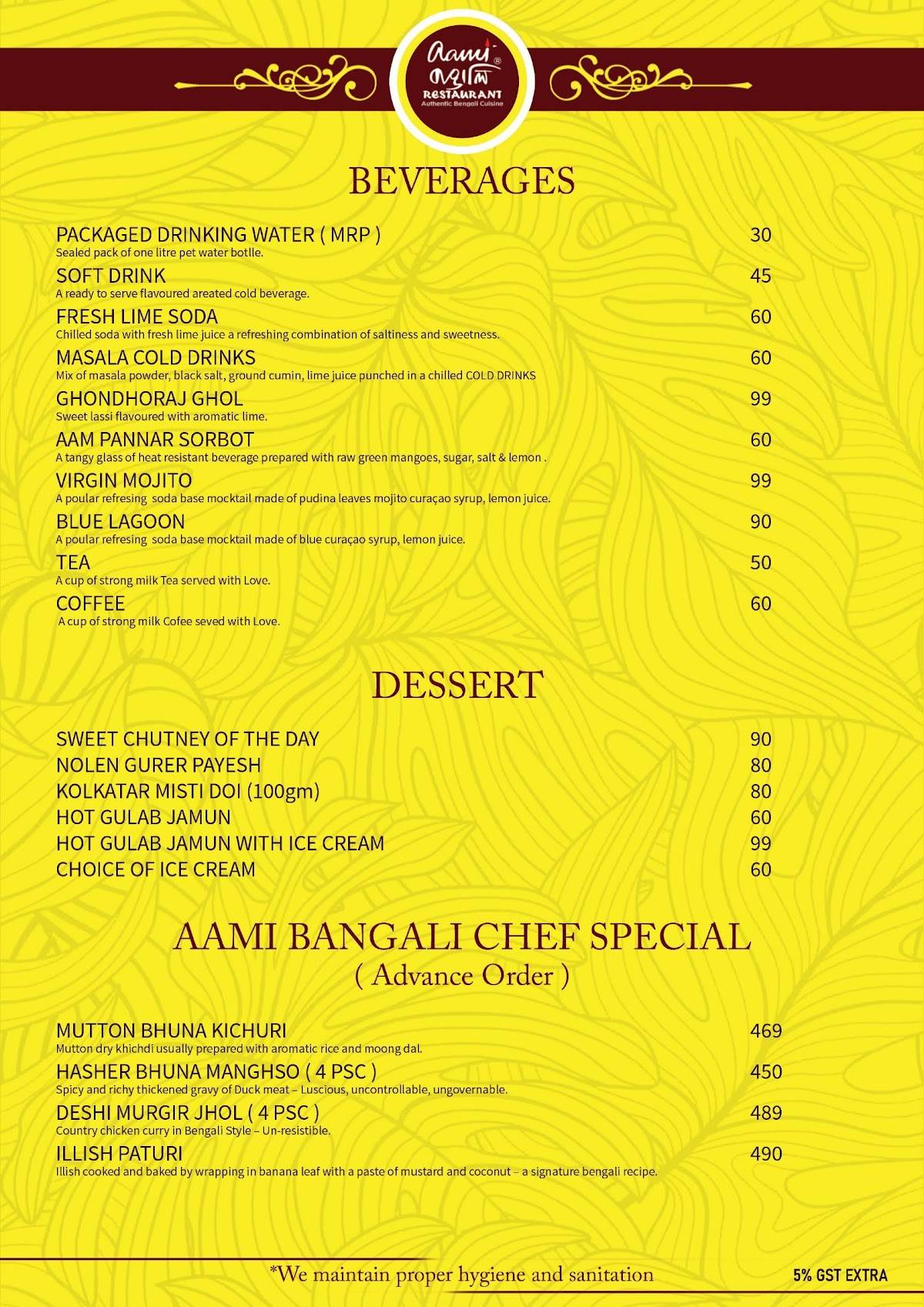 Aami Bangali Purulia menu