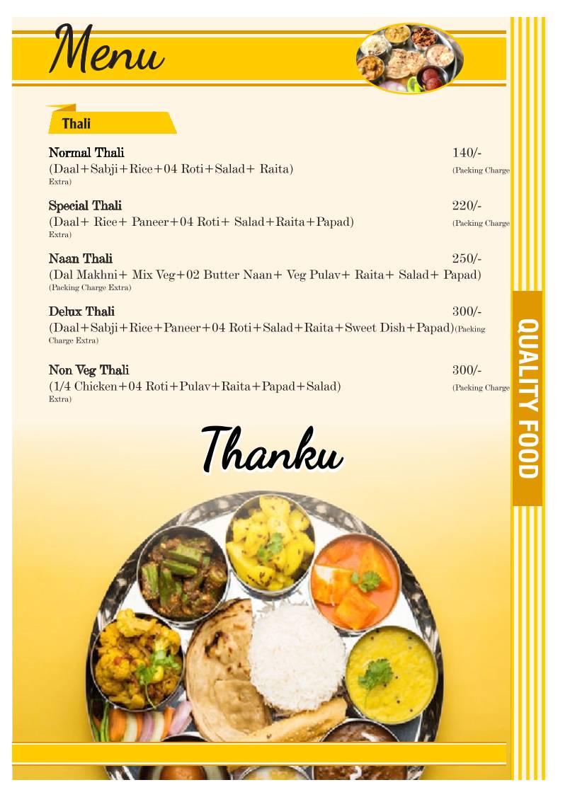 Quality Foods menu