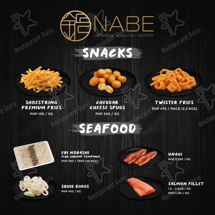 Menu at Nabe Japanese Izakaya and Hotpot Banawe restaurant, Quezon