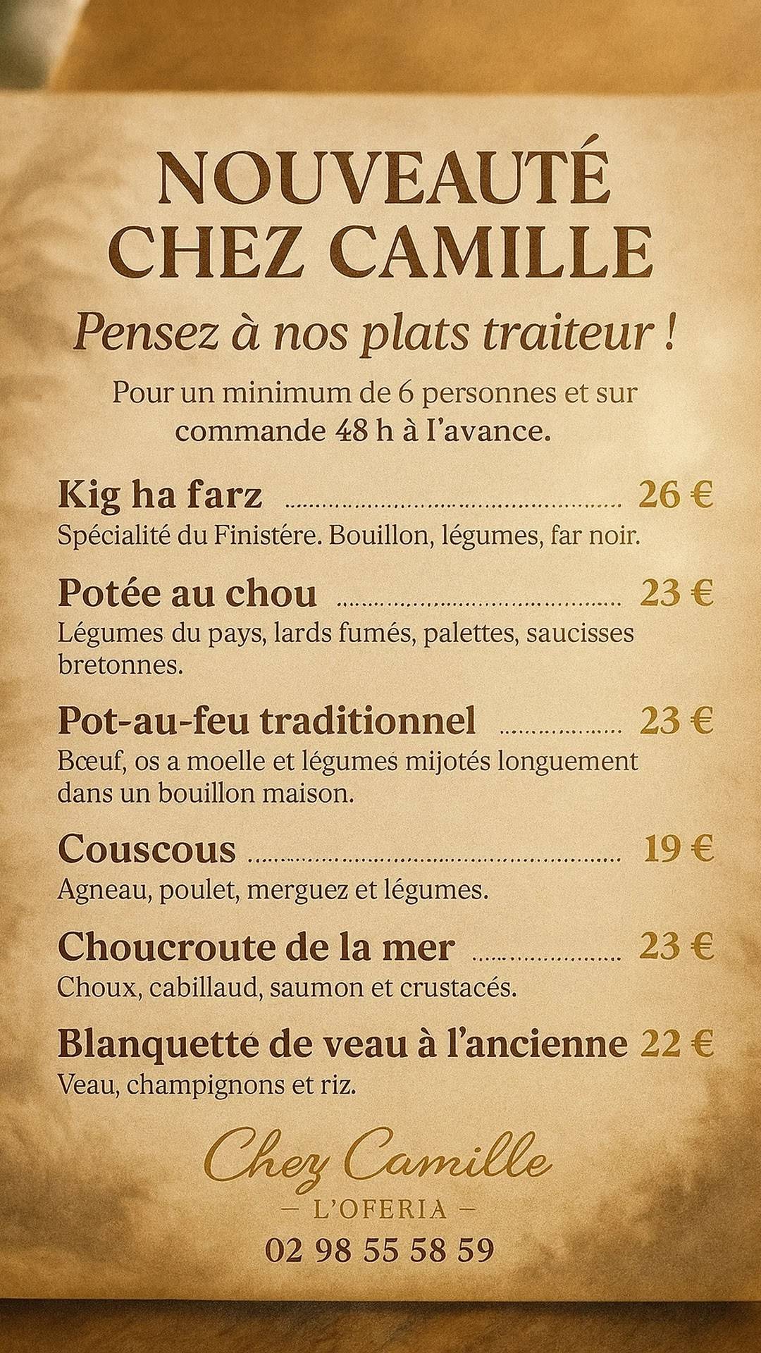 Menu de Chez Camille L'oféria