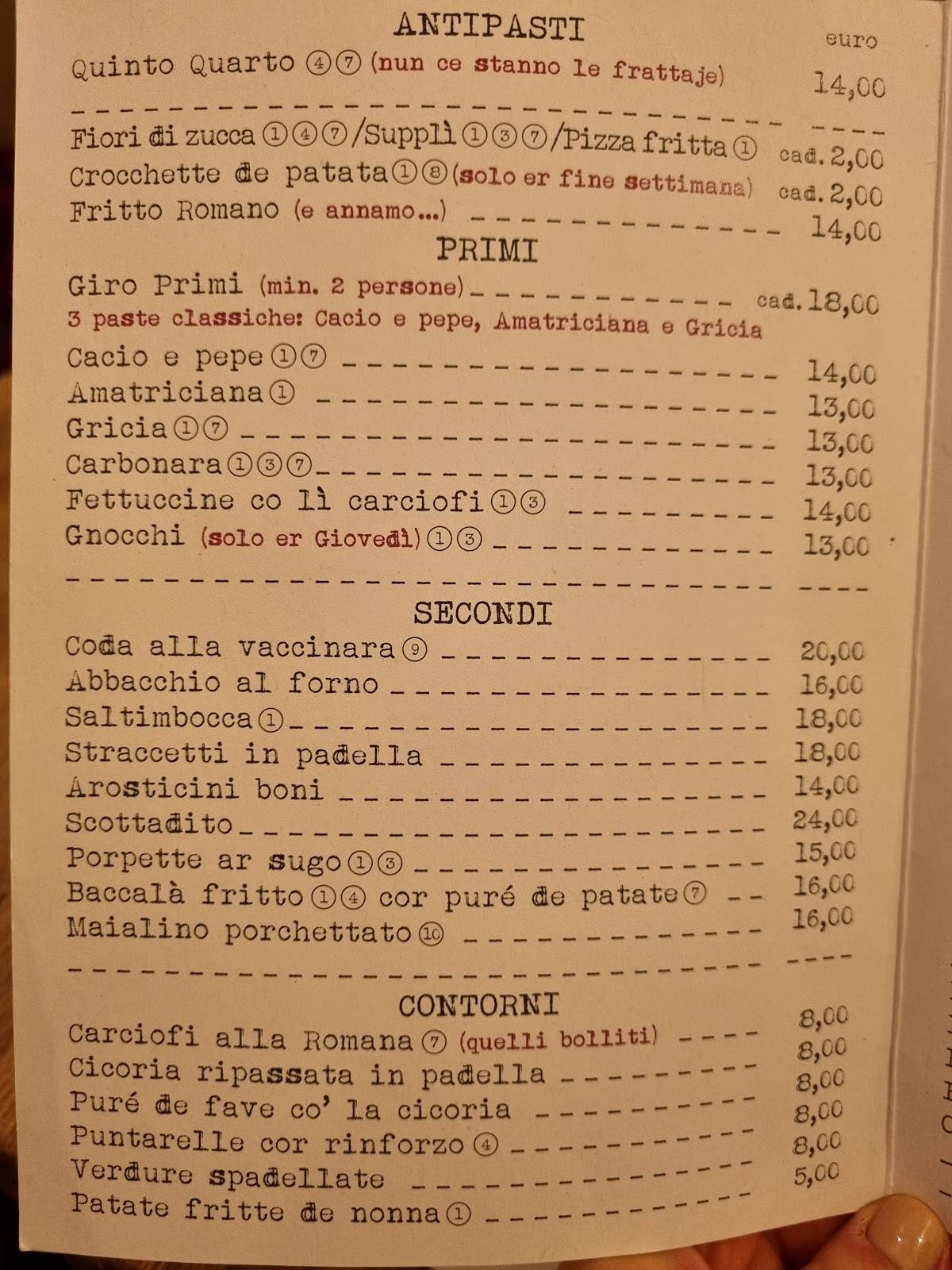 Menu di Quinto Quarto Ristorante 
