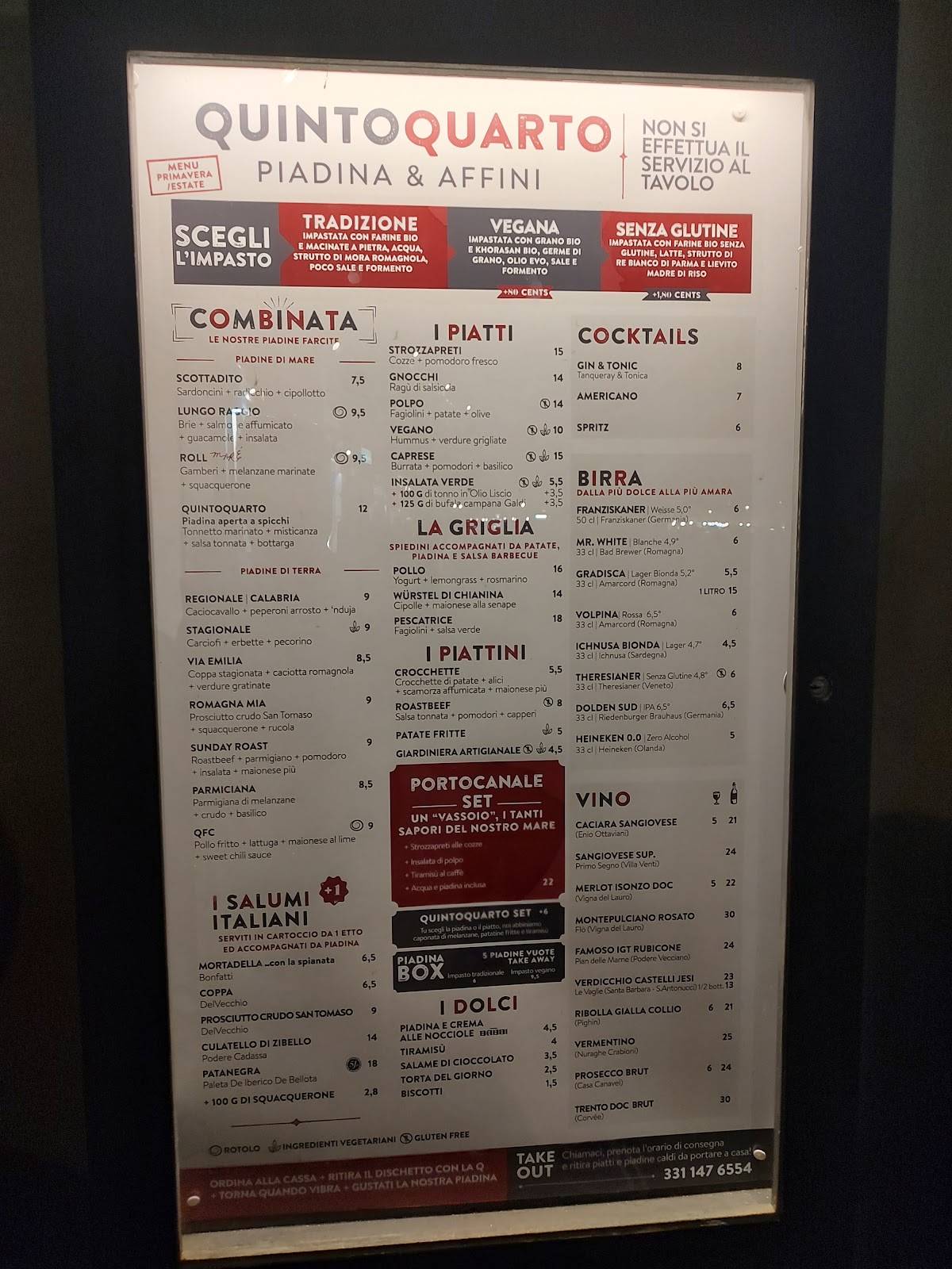 Menu di QuintoQuarto piadina & affini 