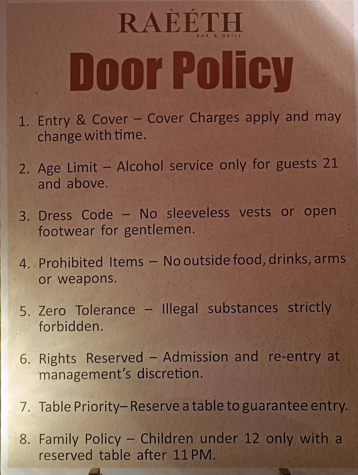 RAEETH Goa menu