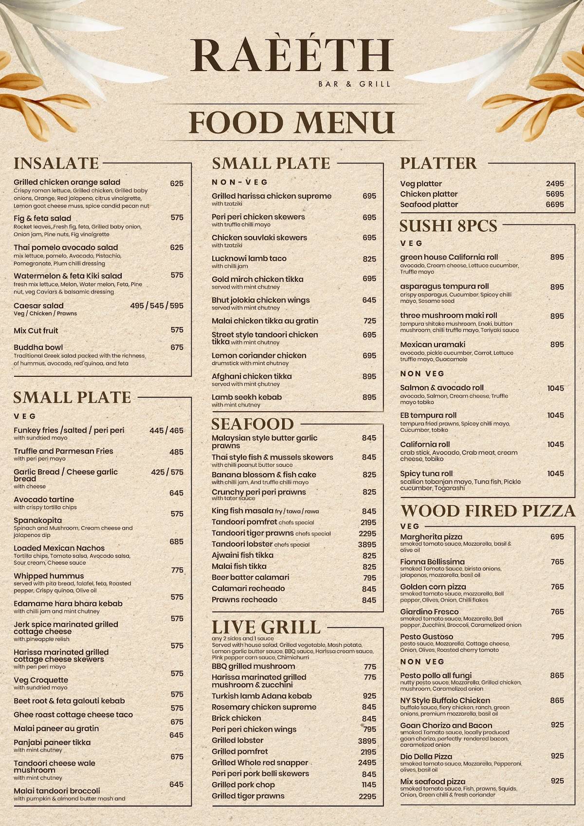 RAEETH Goa menu