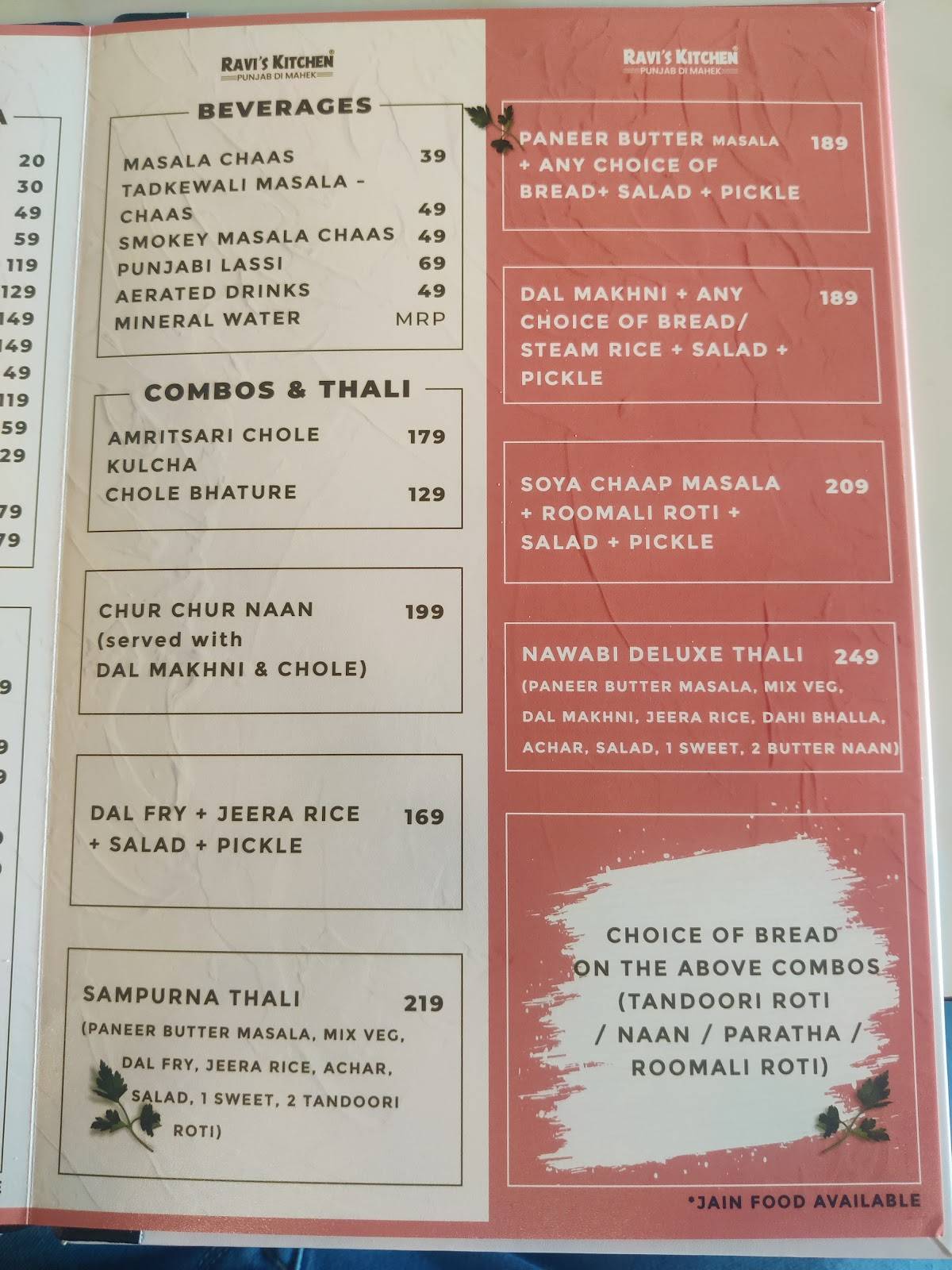 Ravi's Kitchen menu