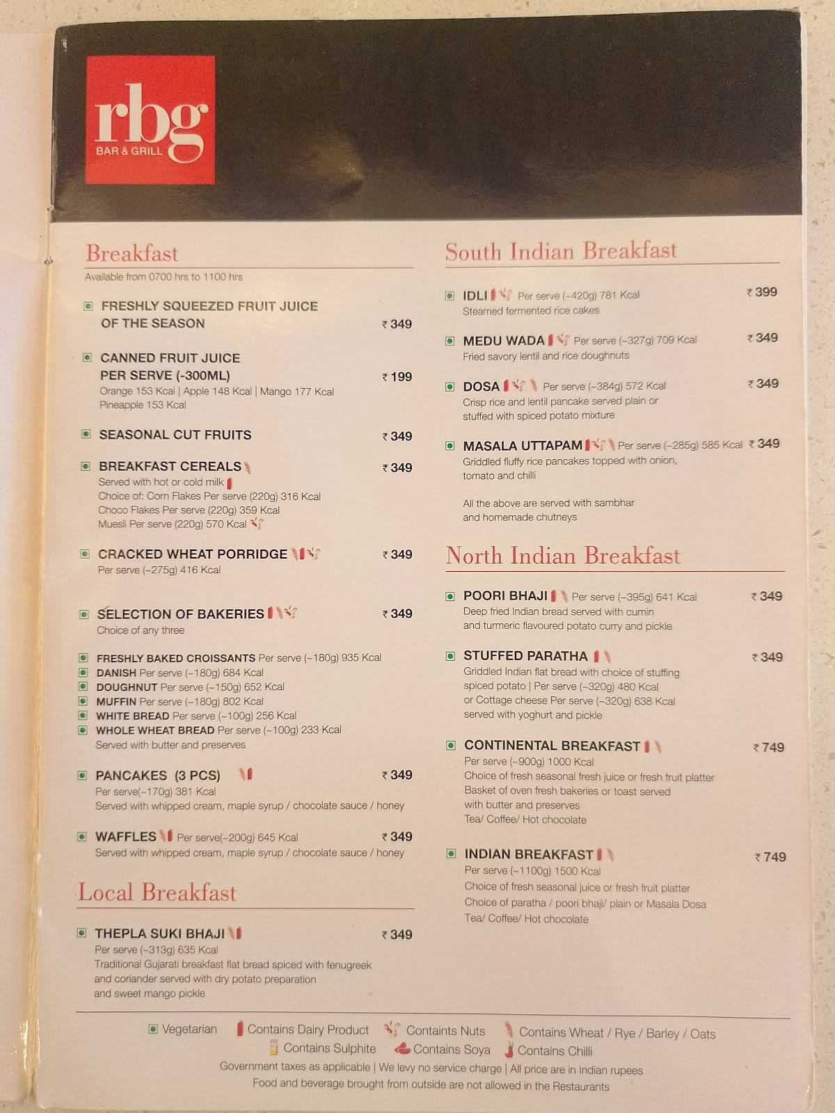 RBG - Park Inn By Radisson surat menu
