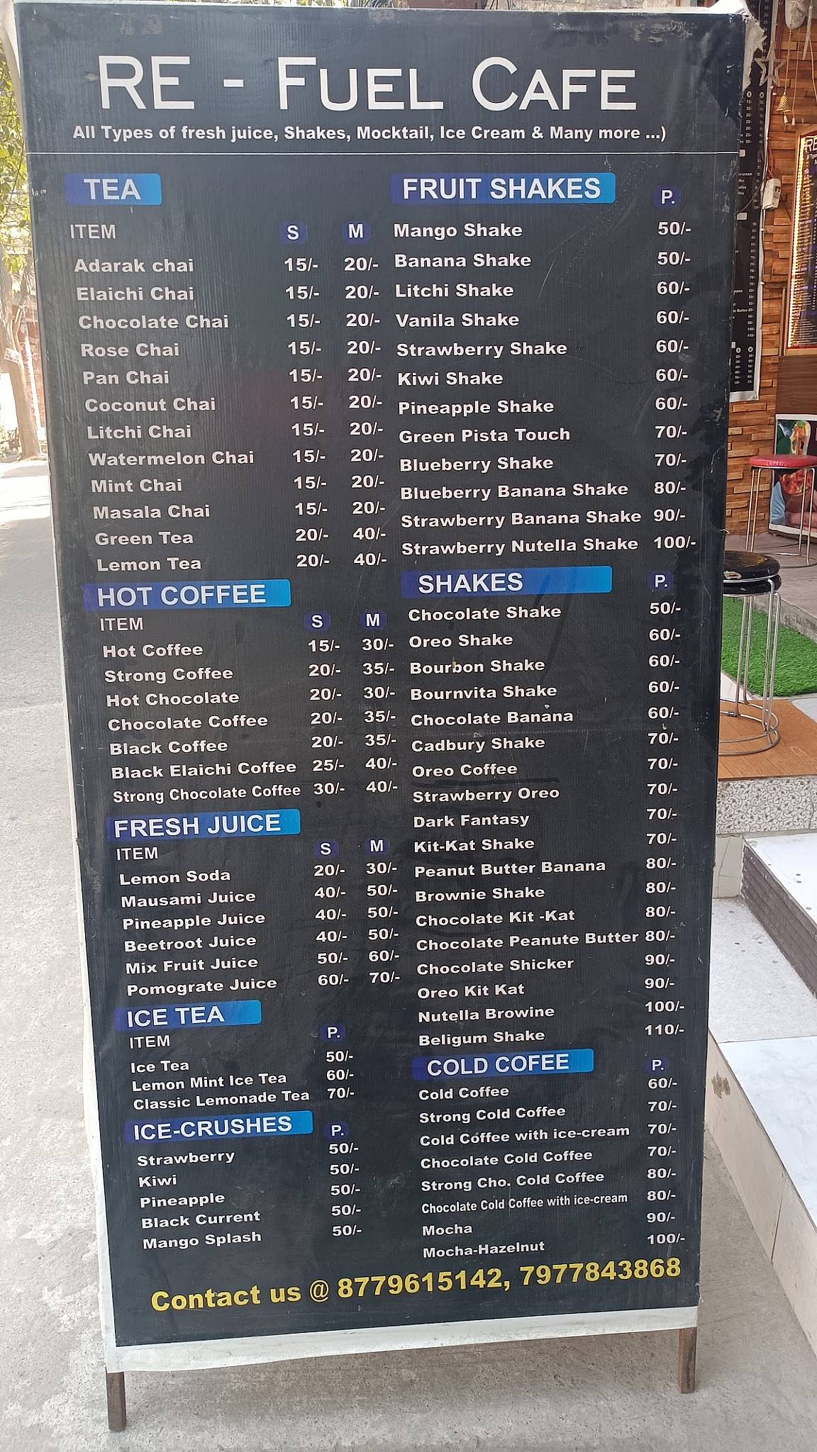 RE-Fuel Cafe menu