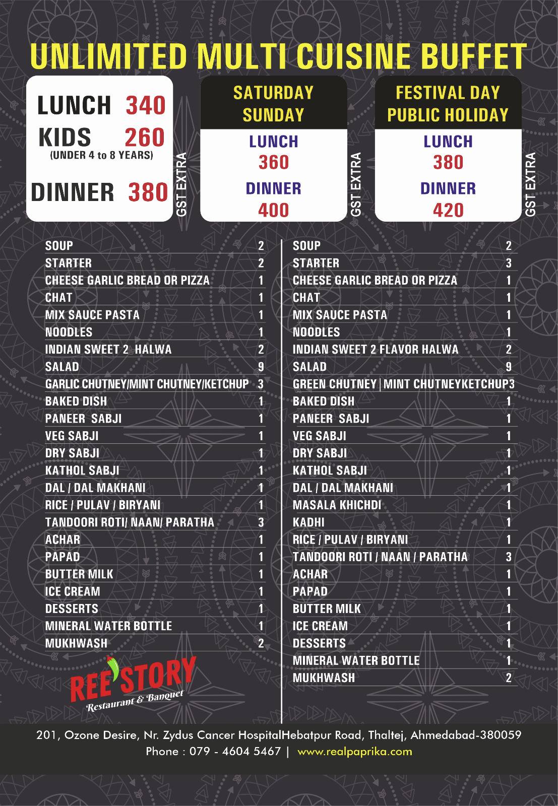 REE'STORY - Unlimited Multi Cuisine Food menu
