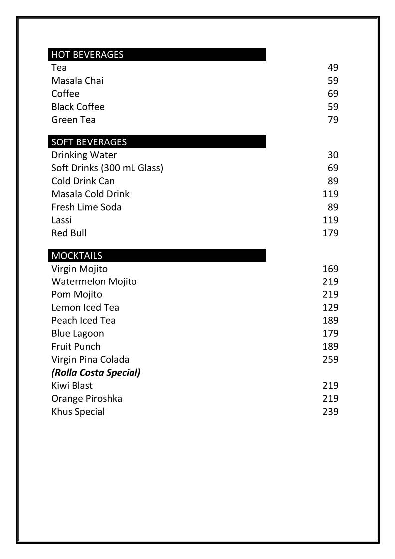 ROLLACOSTA menu