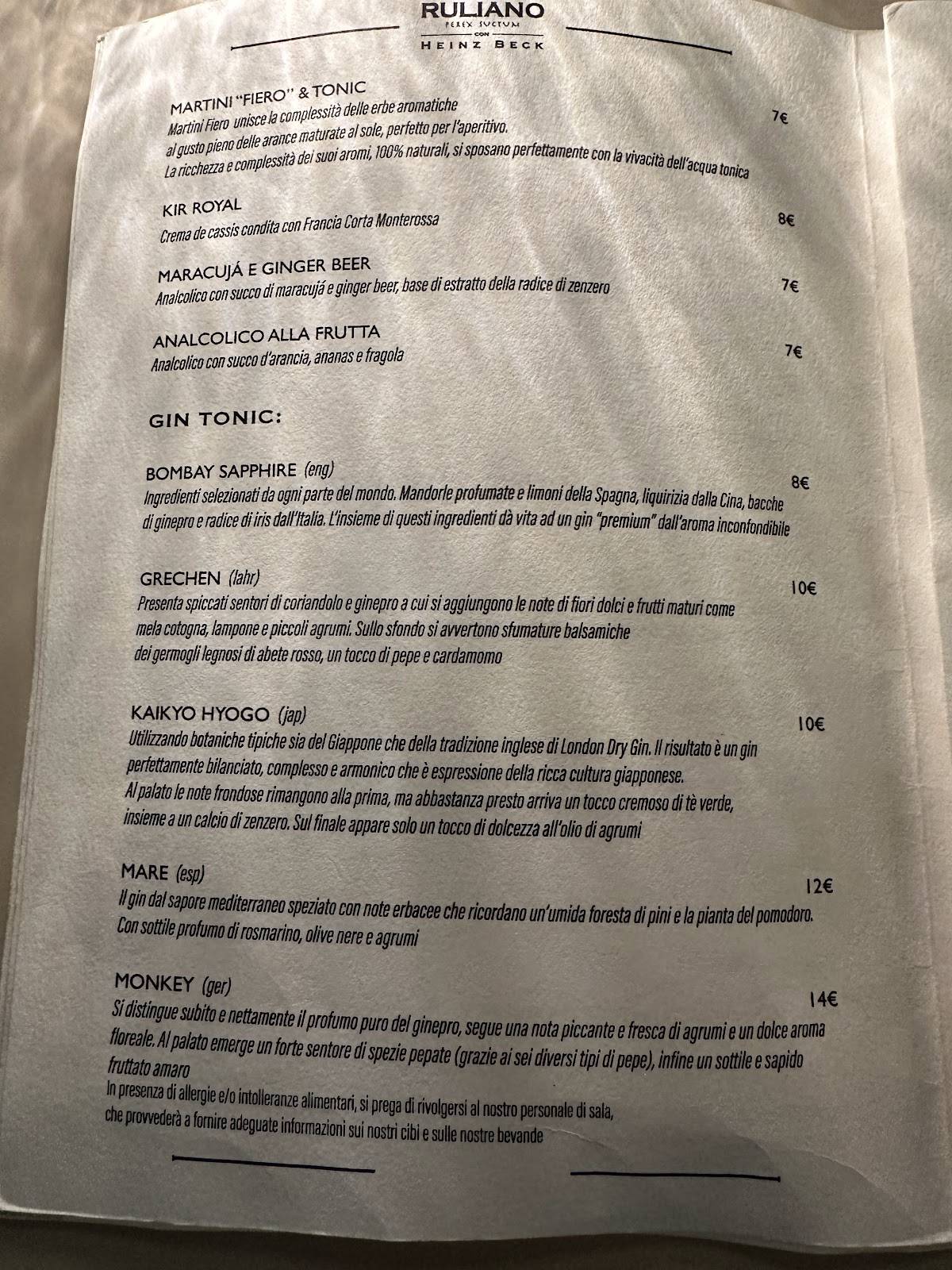 Menu di RULIANO Perex Suctum con HEINZ BECK 