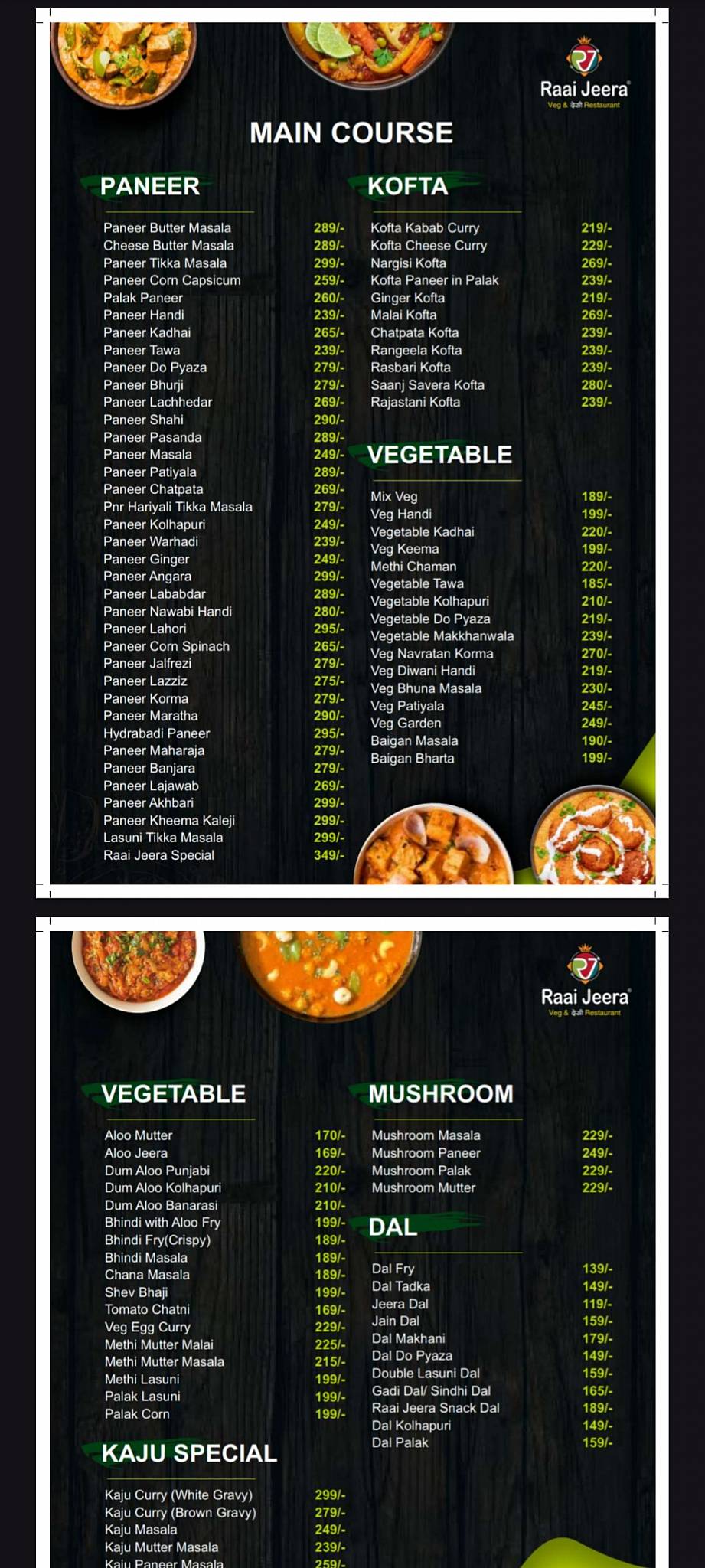 Raai Jeera Pure Veg Restaurant menu