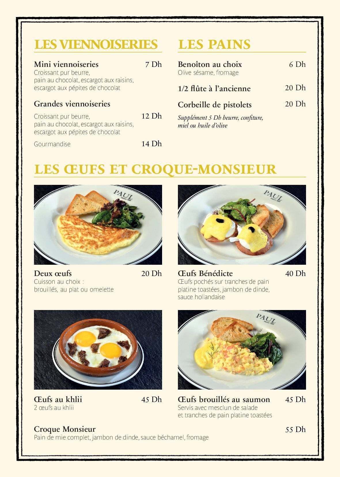 Menu de PAUL