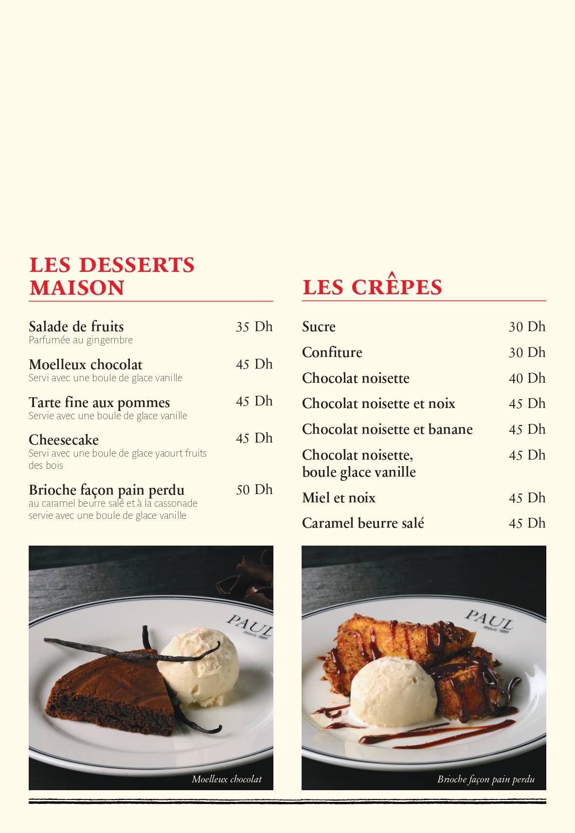 Menu de PAUL