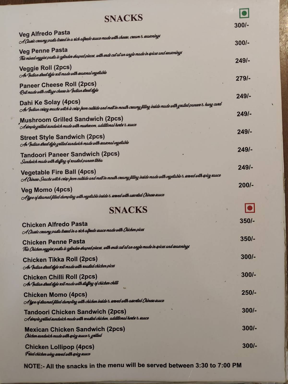 Raj Rasoi menu