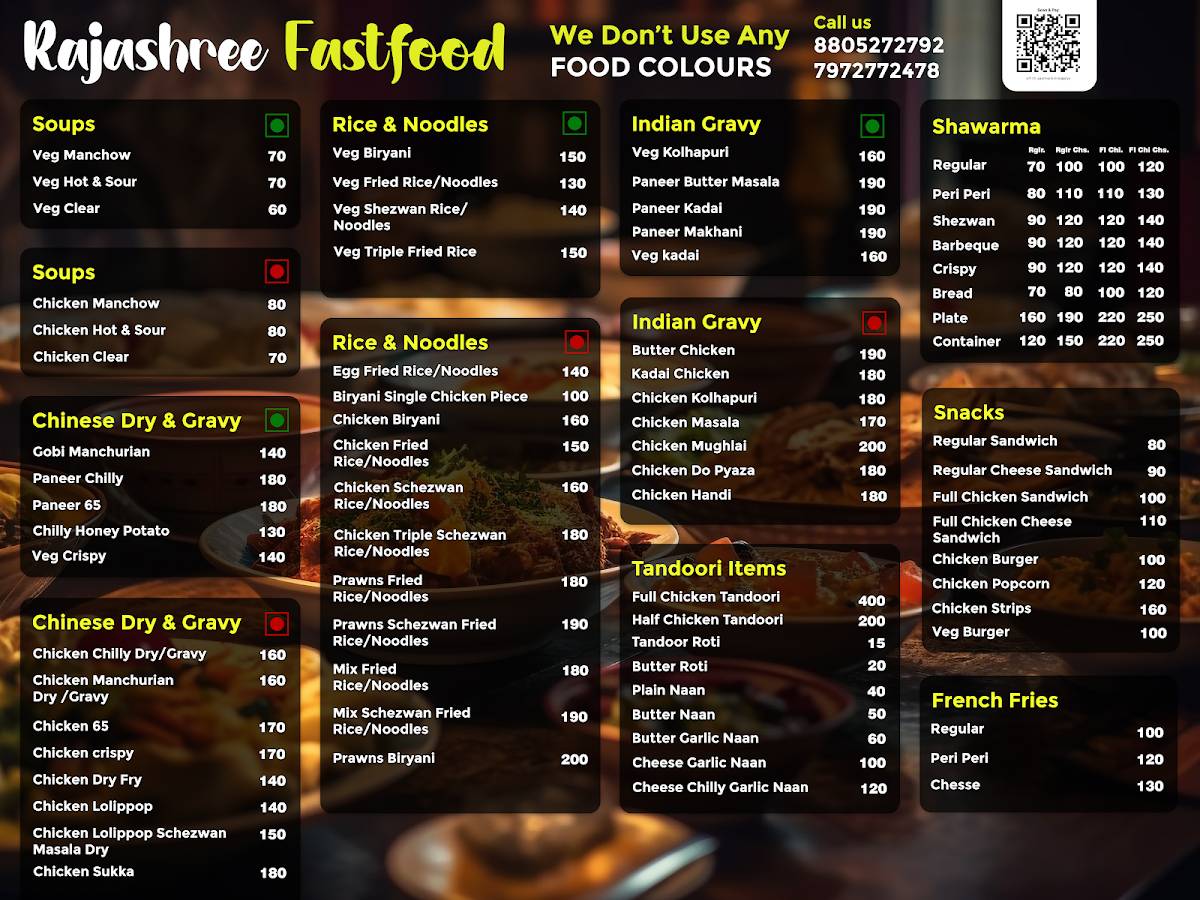 Rajashree fast food menu