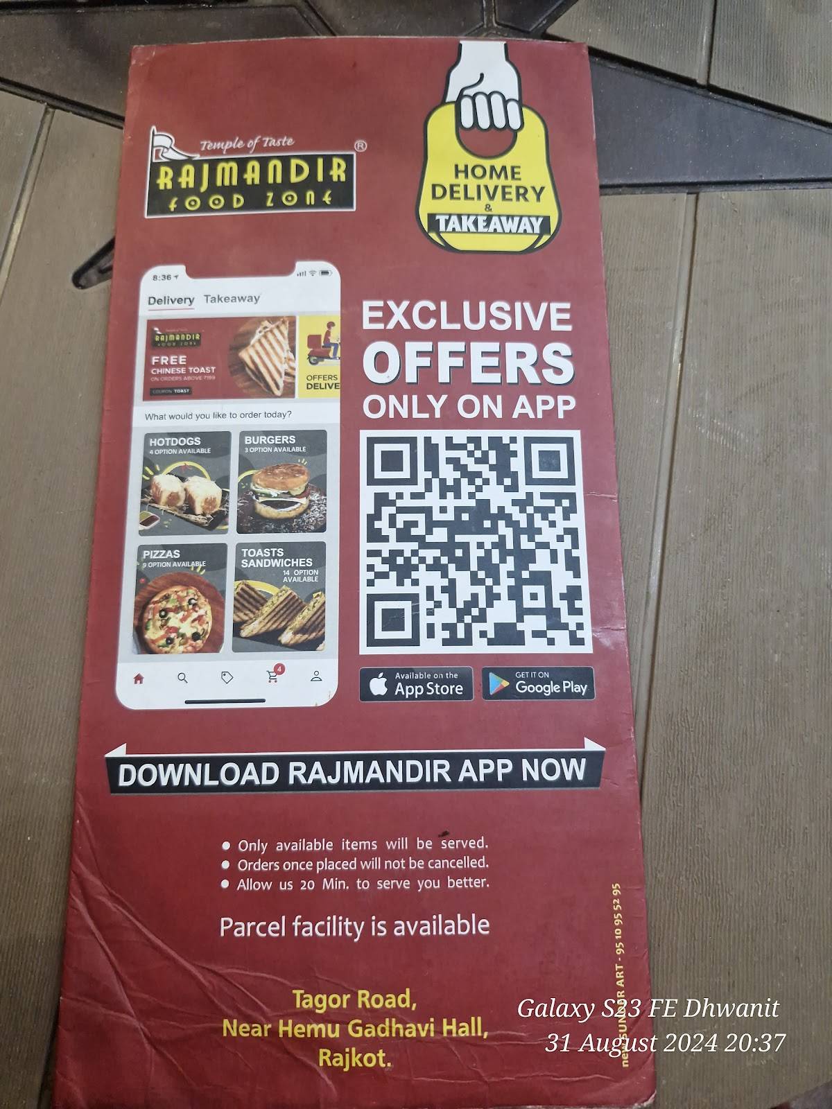 Rajmandir Food Zone menu