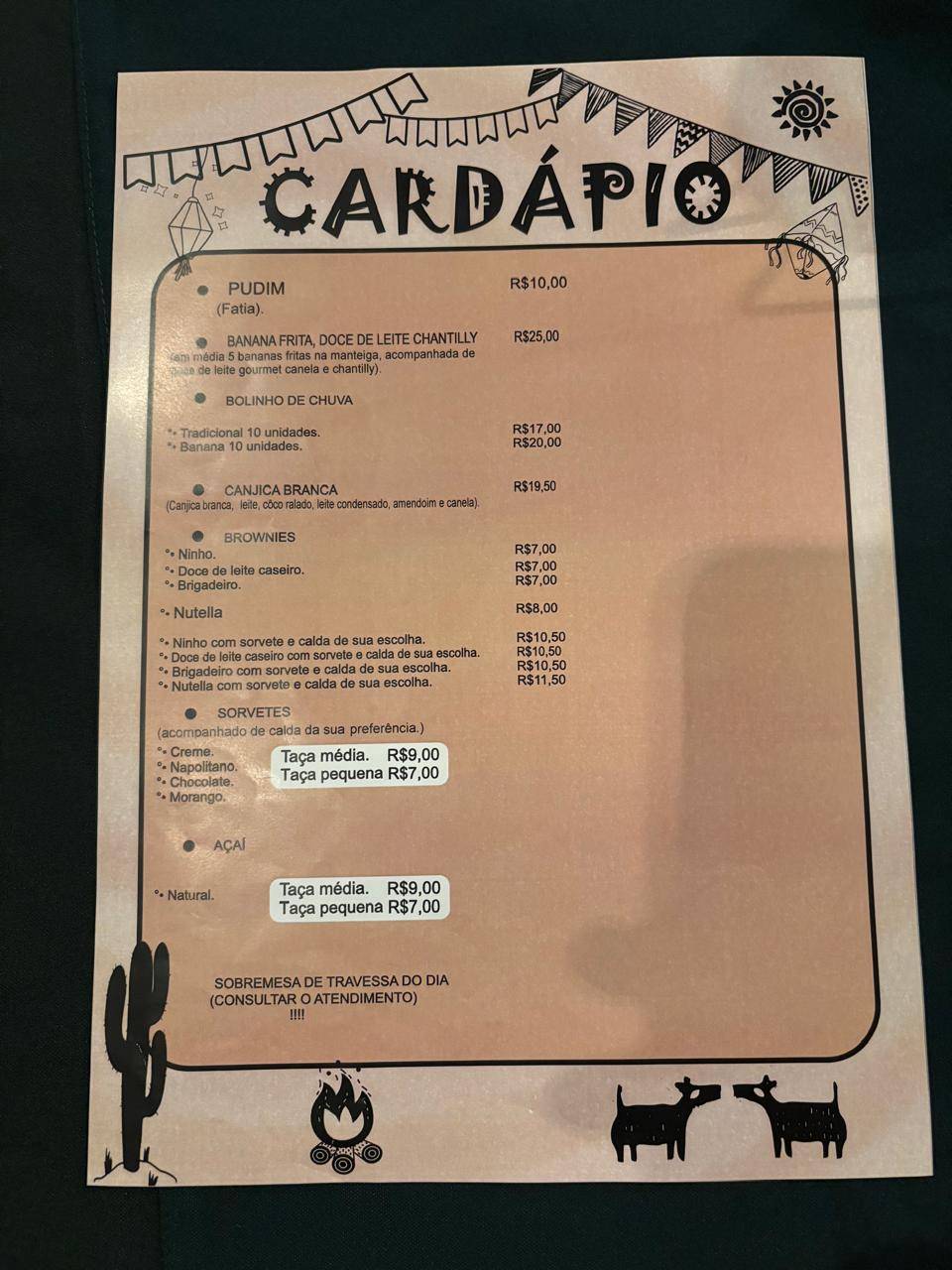 Rancho Café na Roça cardápio