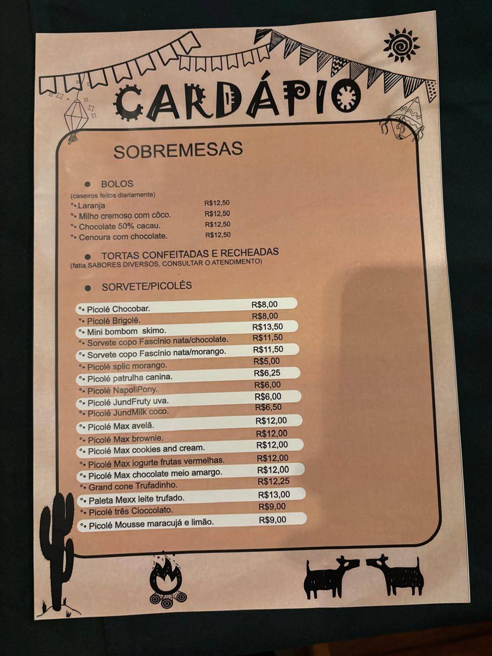 Rancho Café na Roça cardápio