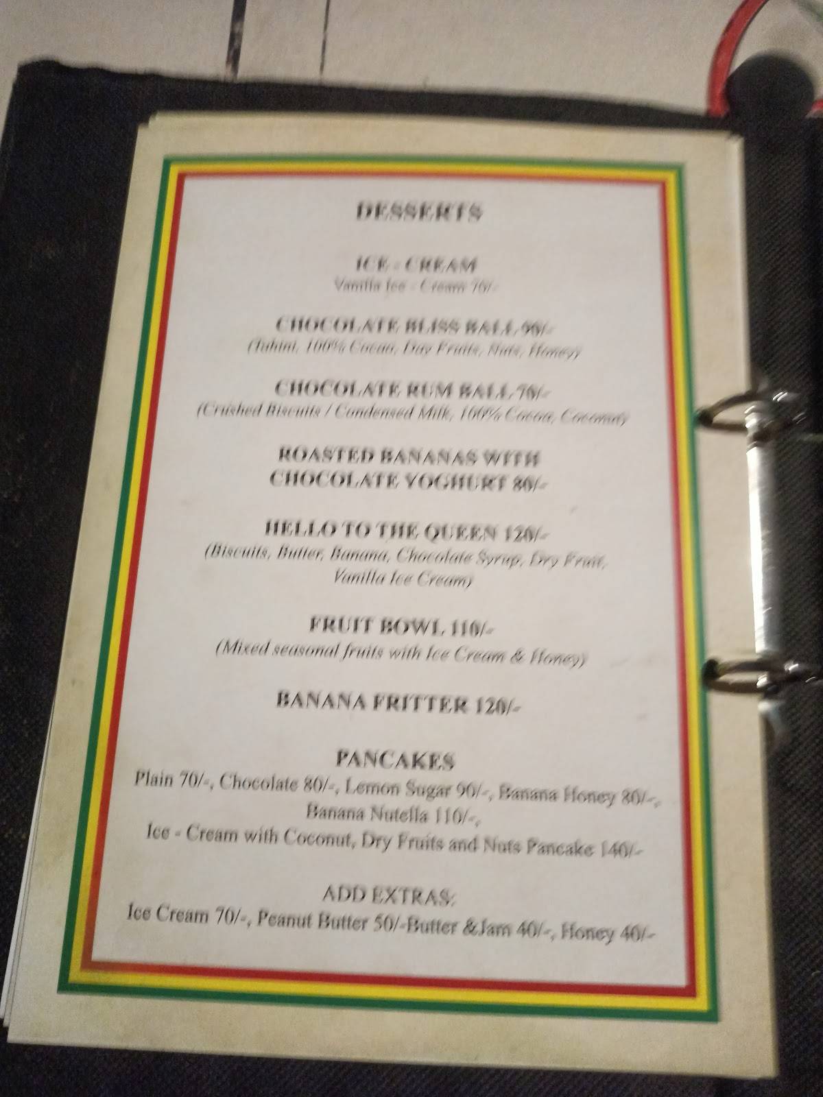 Rasta cafe manali menu