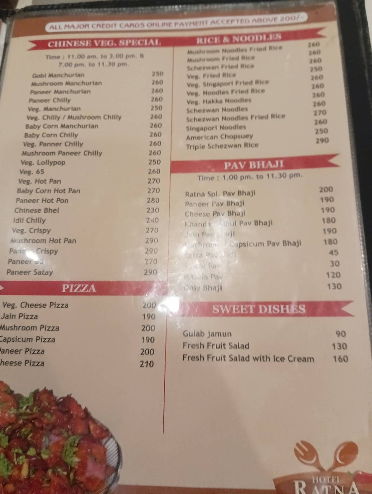 Ratna Hotel menu