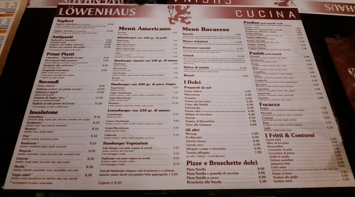 Menu di Birreria Lowenhaus 