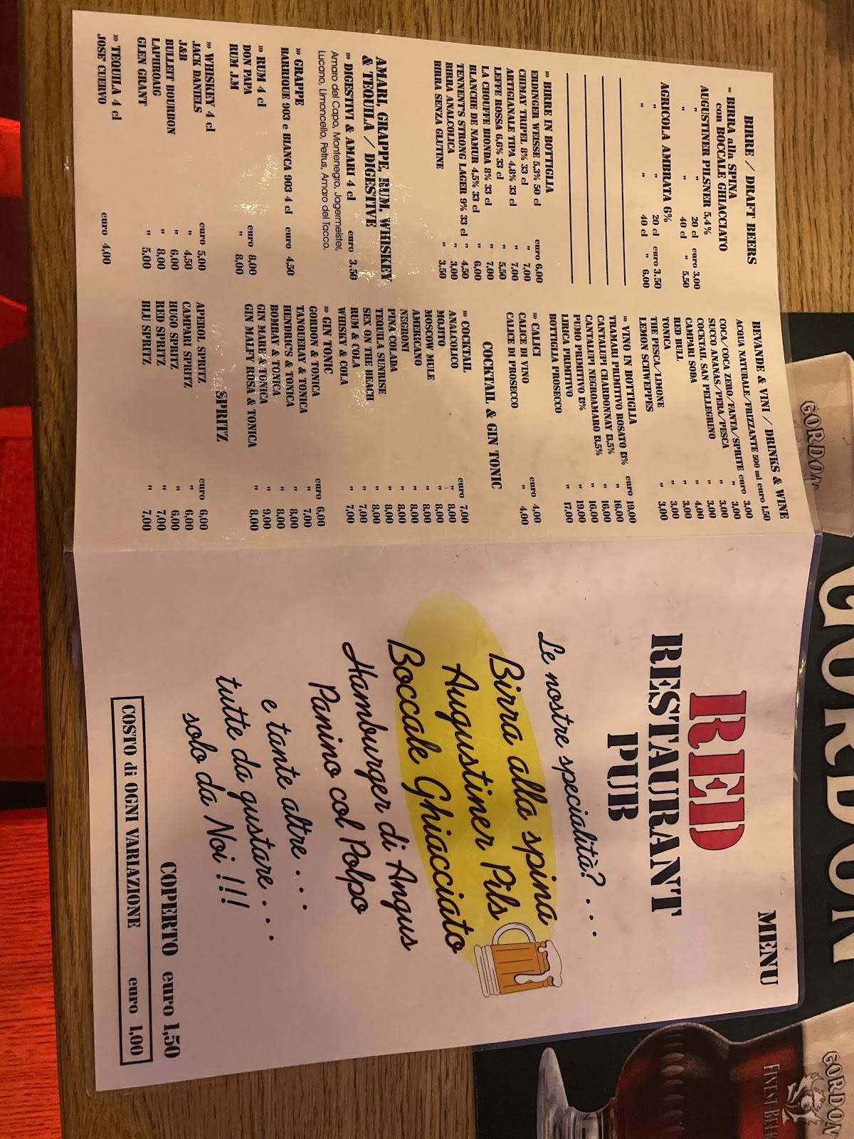 Menu di Red Ristorante pub Mesagne centro storico 