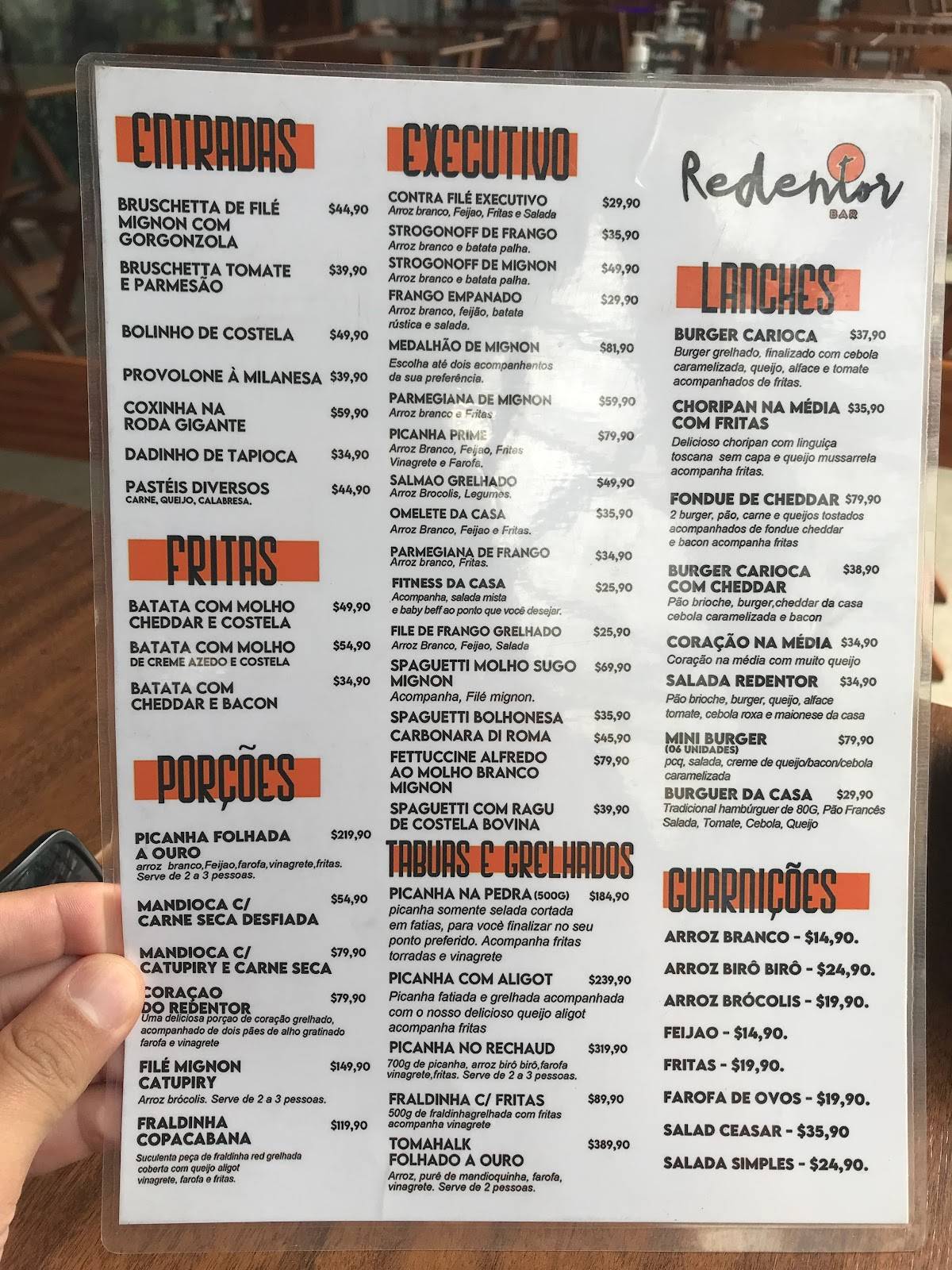 Redentor Bar cardápio