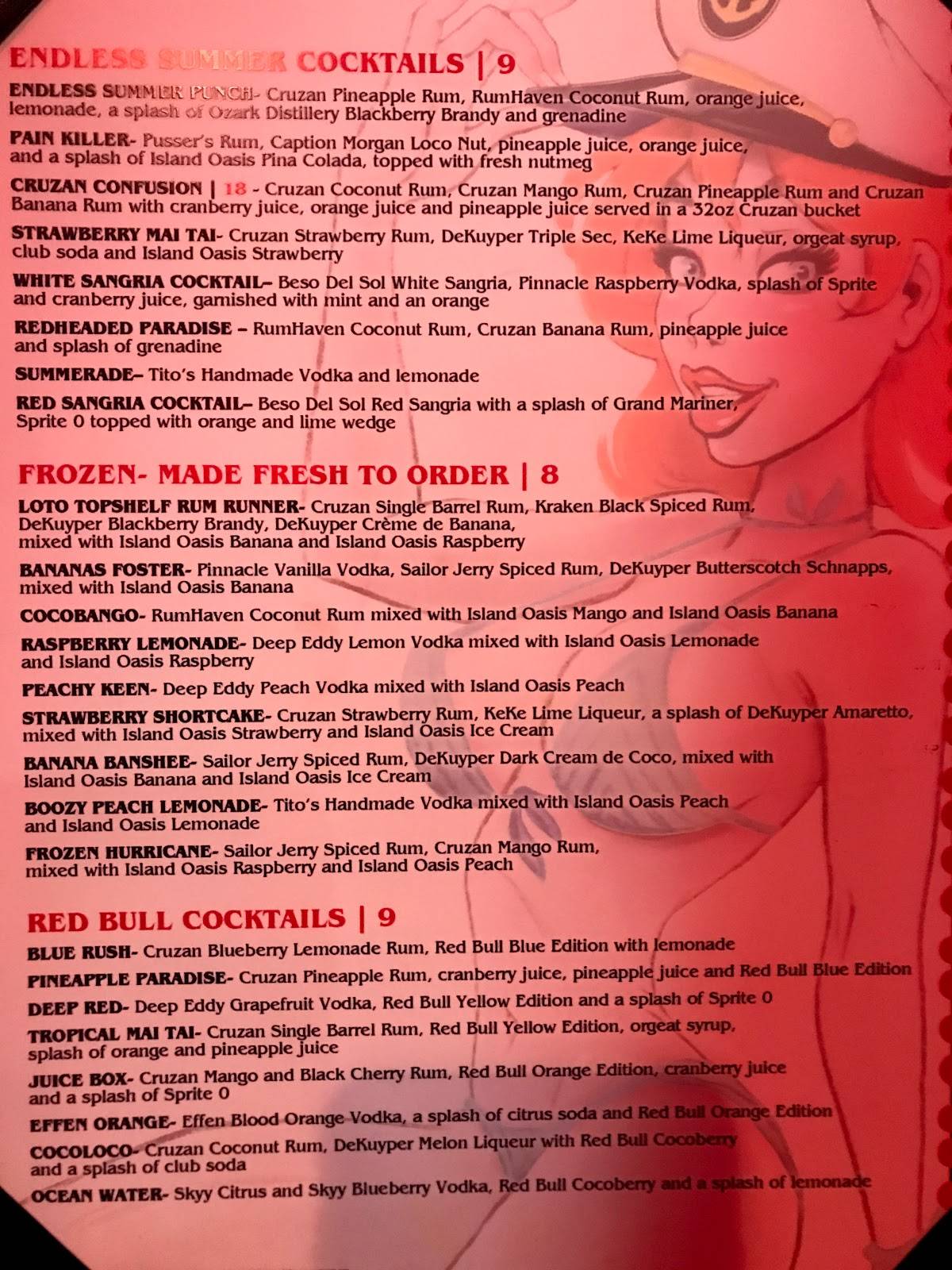 Redhead Lakeside Grill and Yacht Club menu