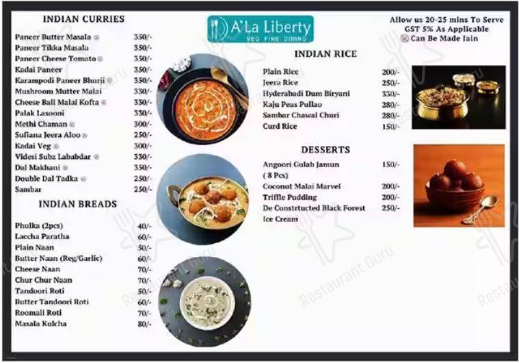 A'La Liberty menu