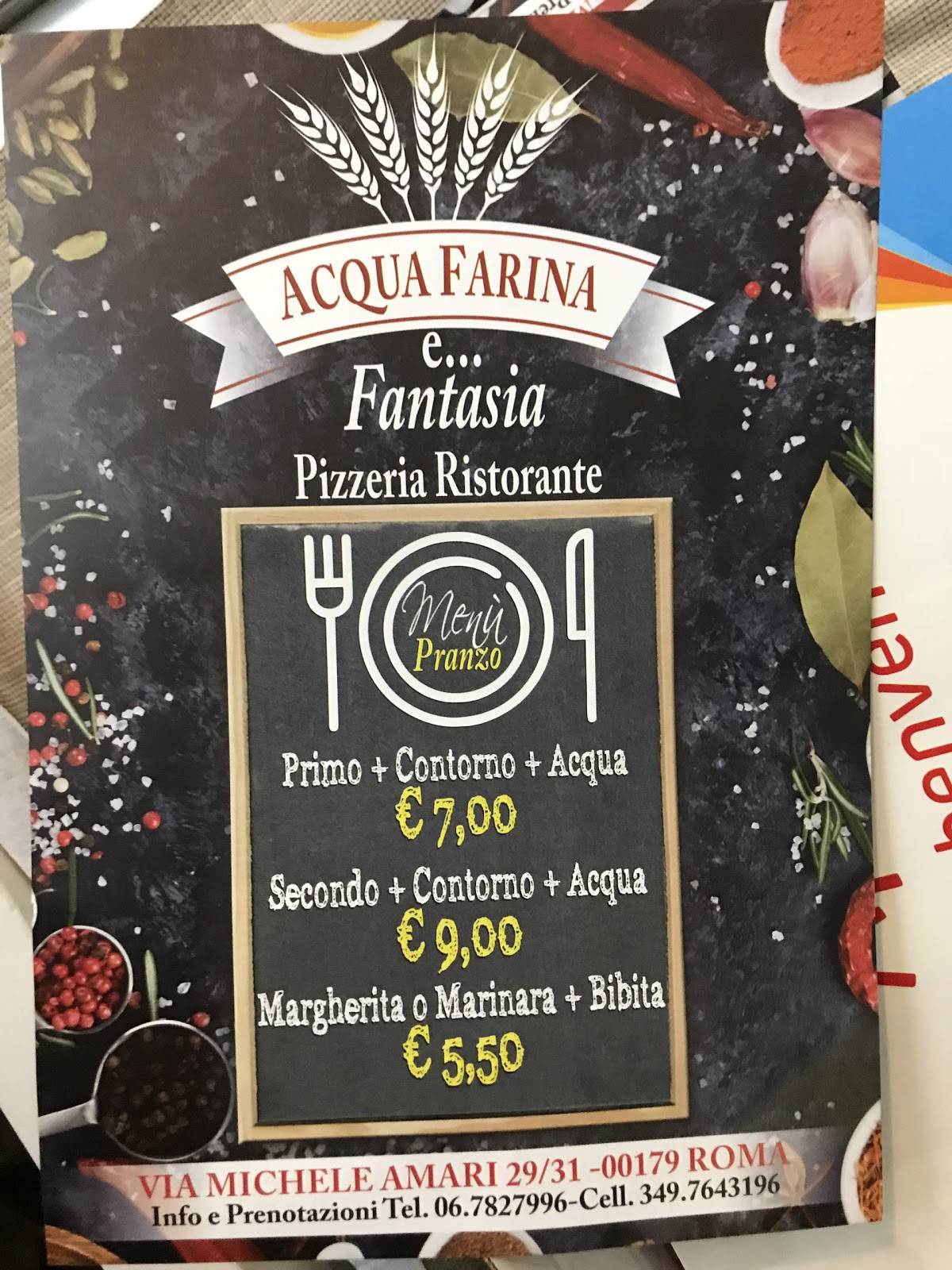 Menu di Acqua Farina e...Fantasia 