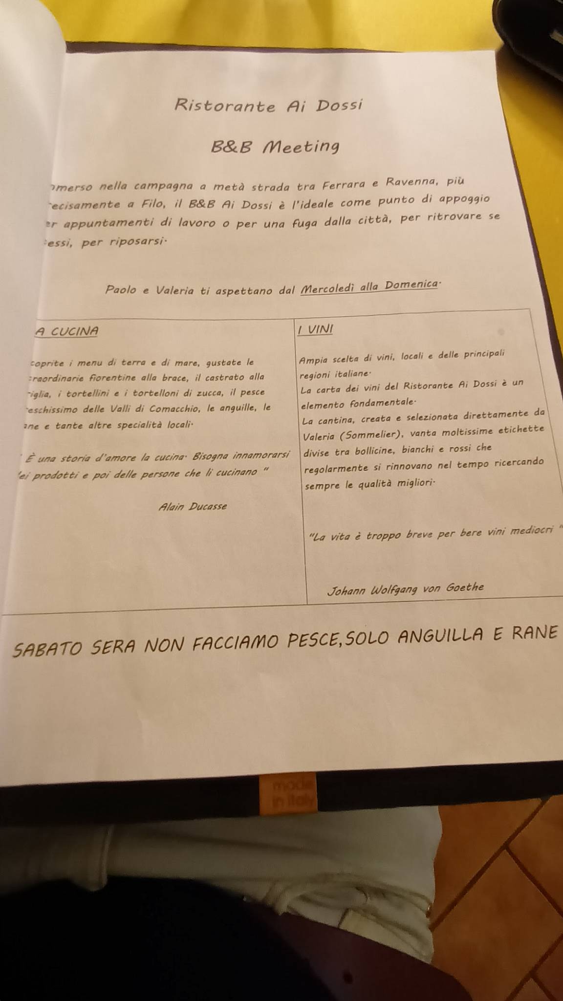 Menu di Ai Dossi Ristorante Albergo 