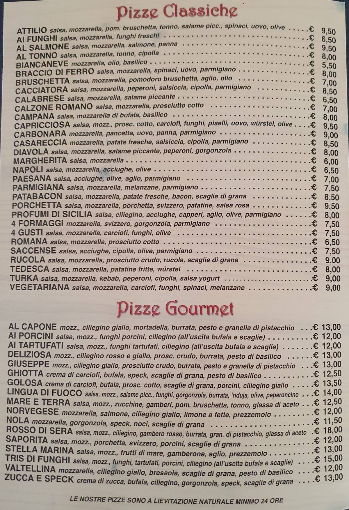 Menu de Al Boccaccio al Capone Pizzeria Ristorante