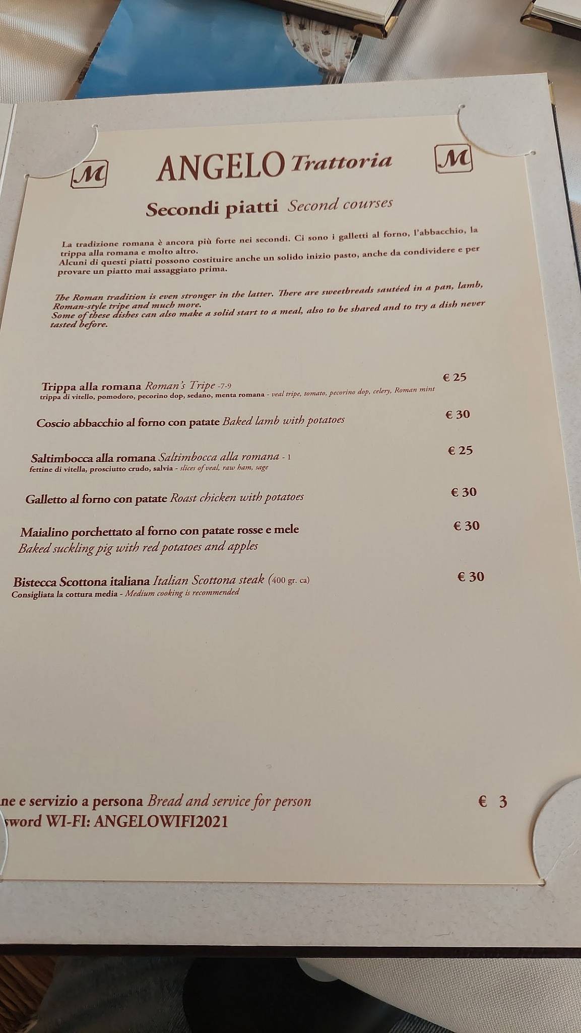 Menu di Angelo Ristorante Trattoria 
