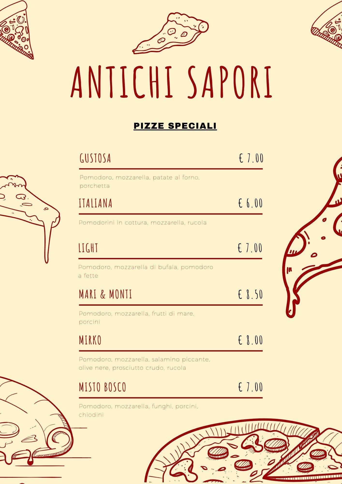 Menu di Antichi sapori trattoria pizzeria 