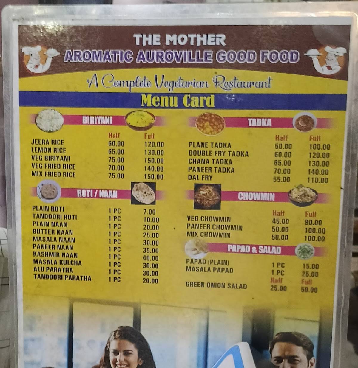 Auroville menu