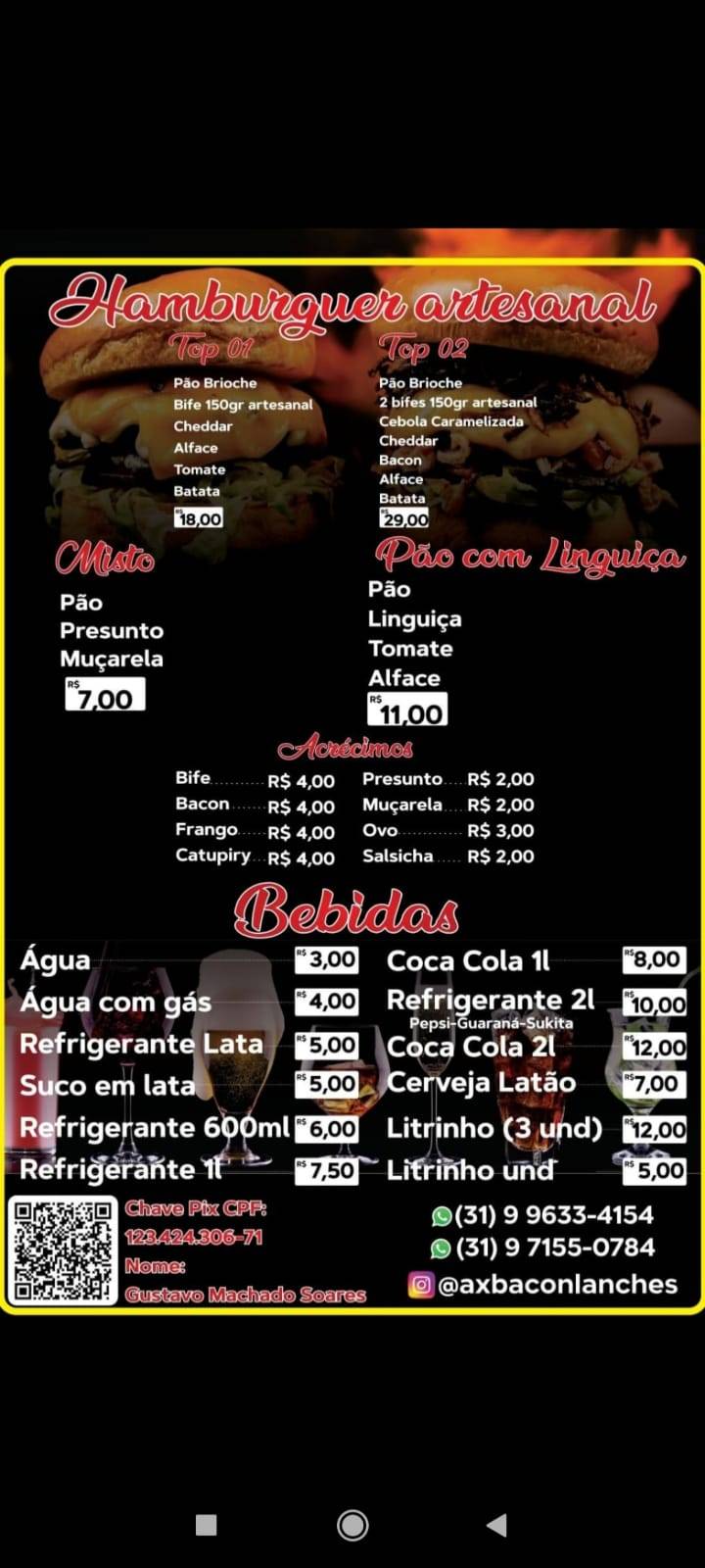 AxBacon Lanches e Açaí cardápio