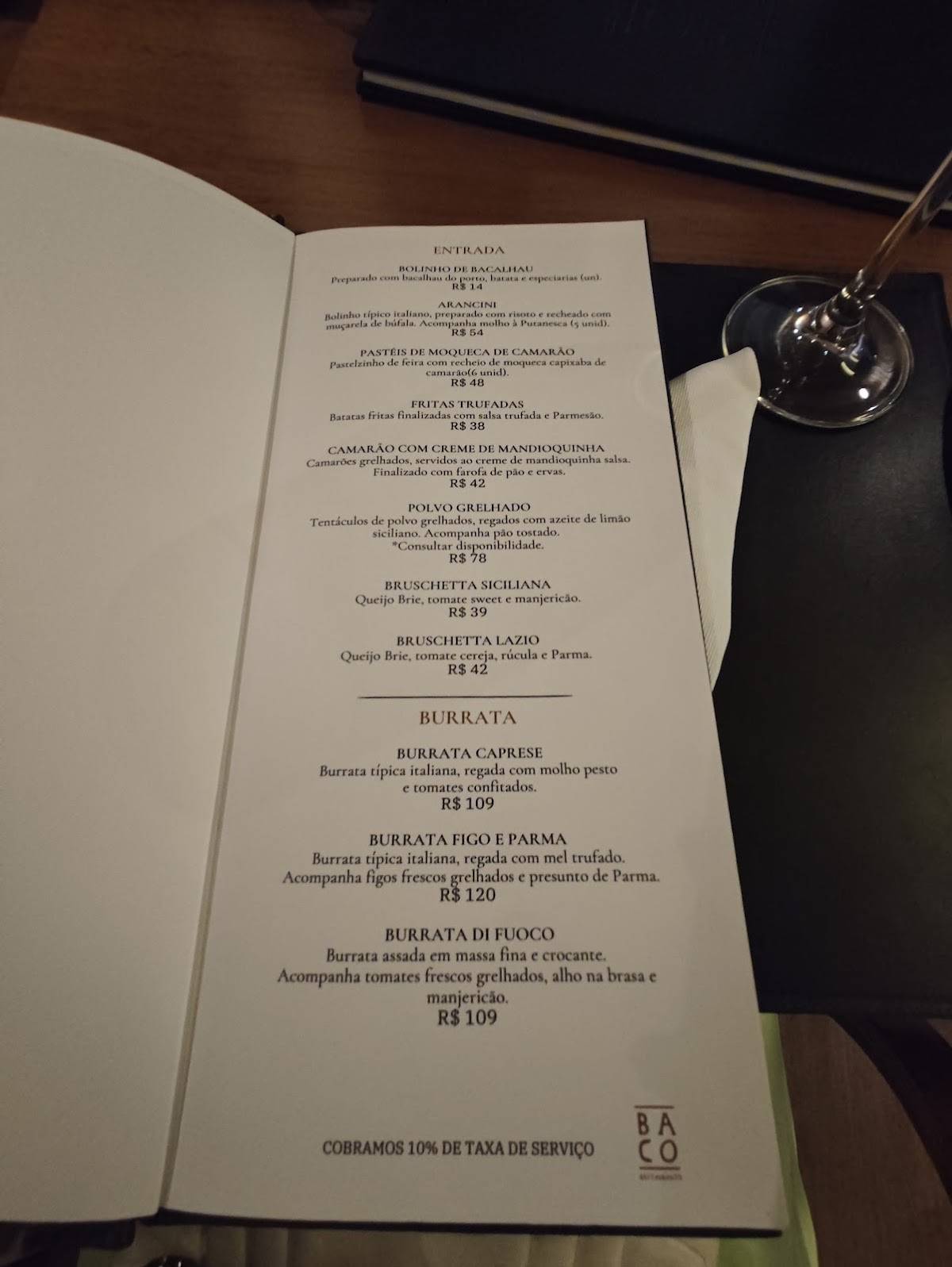 Baco Espaço Gastronômico cardápio