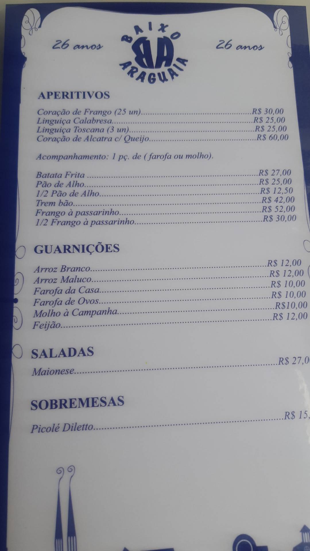 Baixo Araguaia cardápio