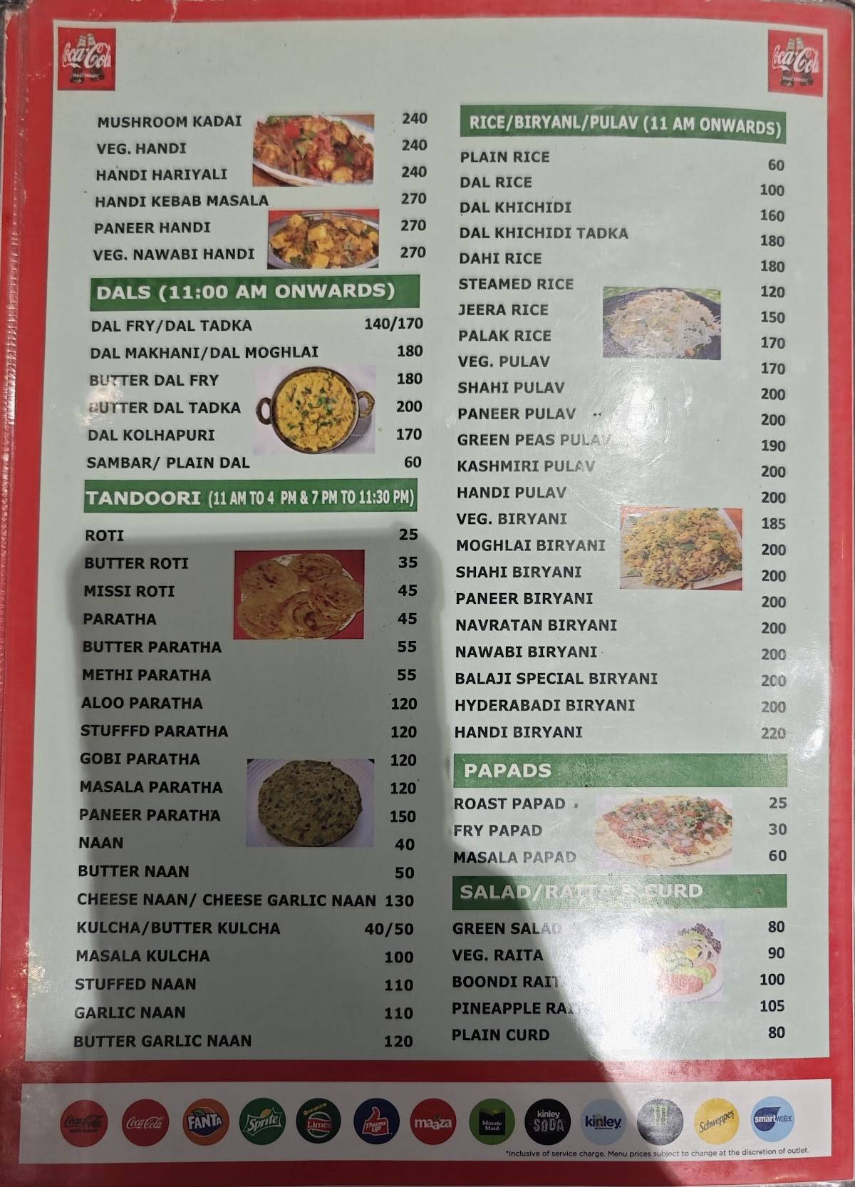 Balaji Restaurant menu