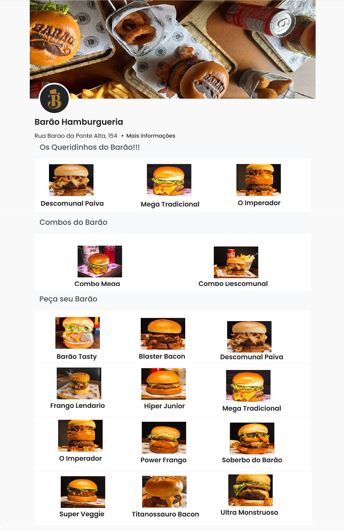 Barão Hamburgueria cardápio