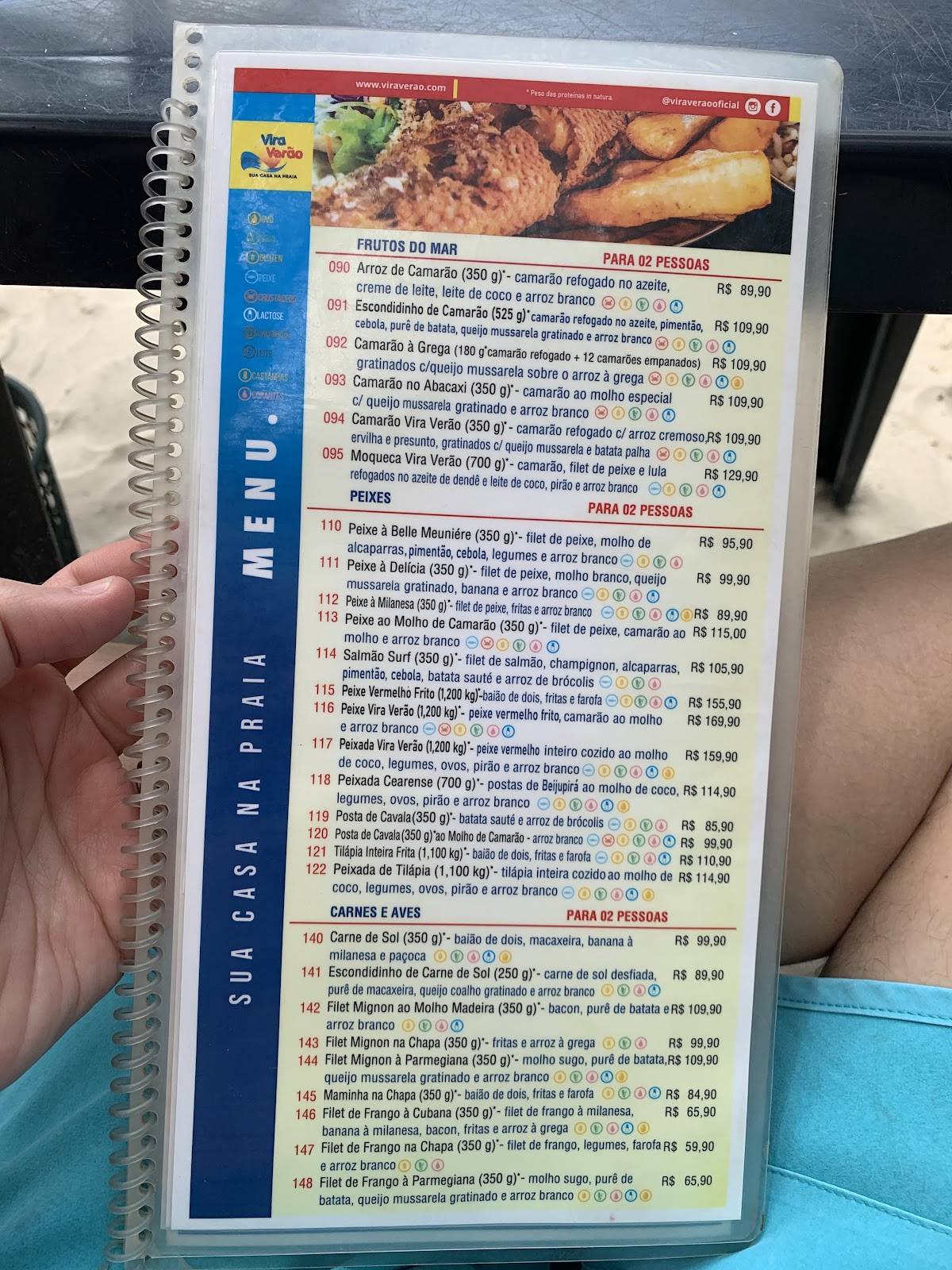 Vira Verão cardápio