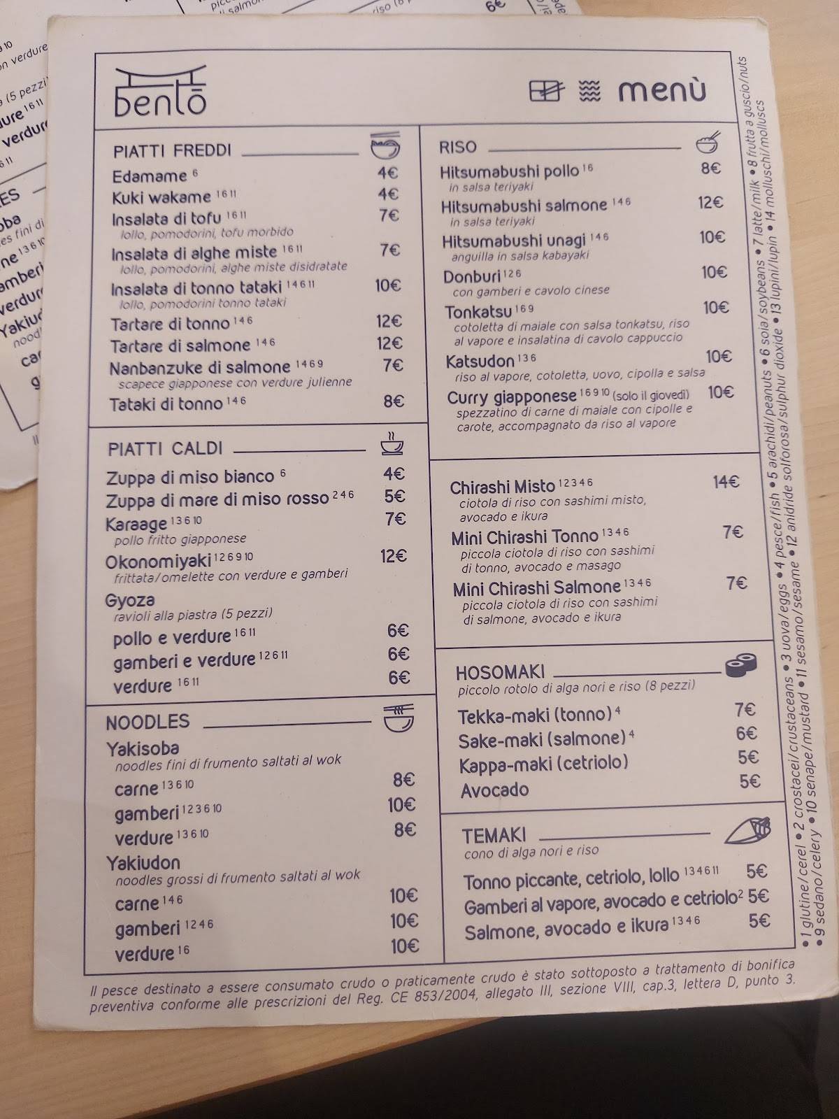 Menu di Bento 