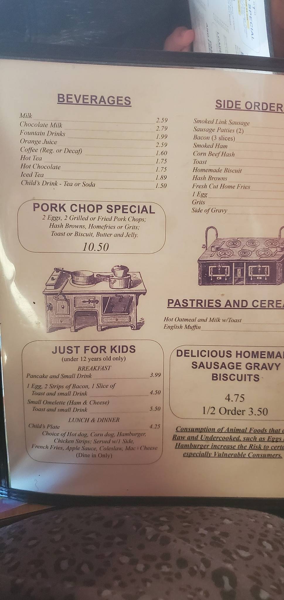 Menu at Bett's Big T Restaurant, Chiefland