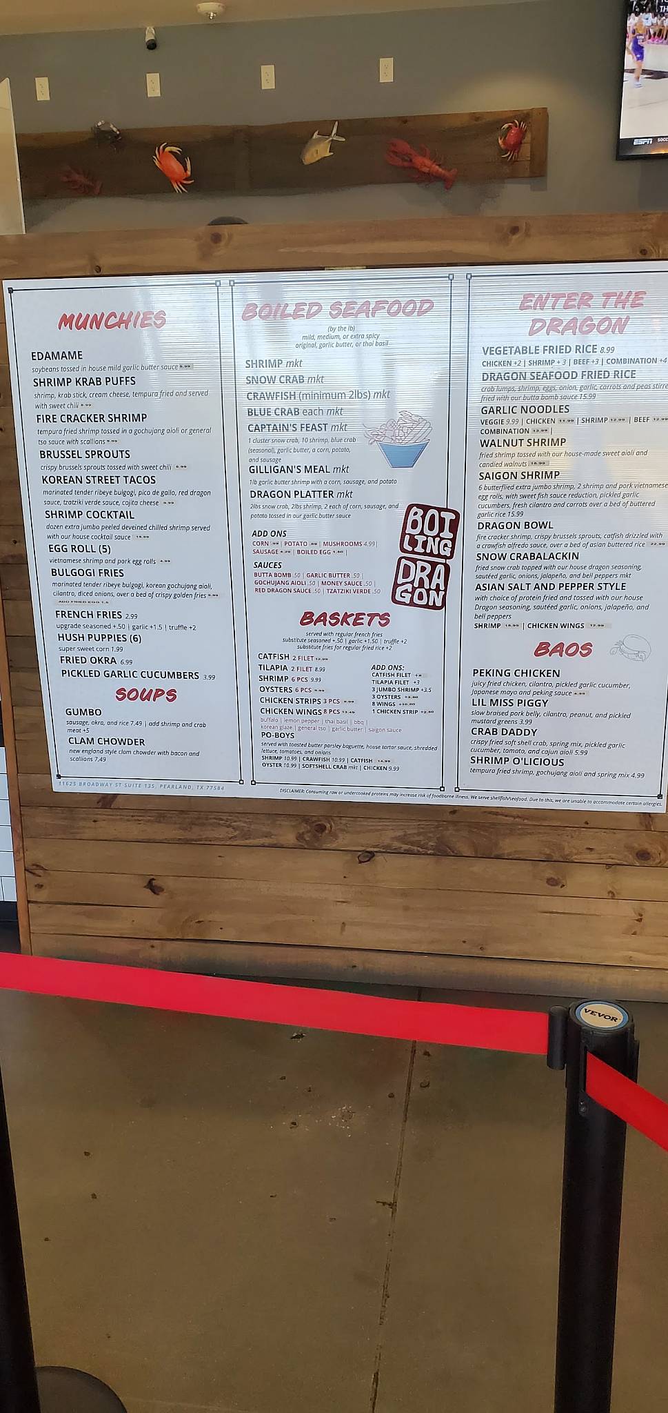 Menu at Boiling Dragon restaurant, Pearland