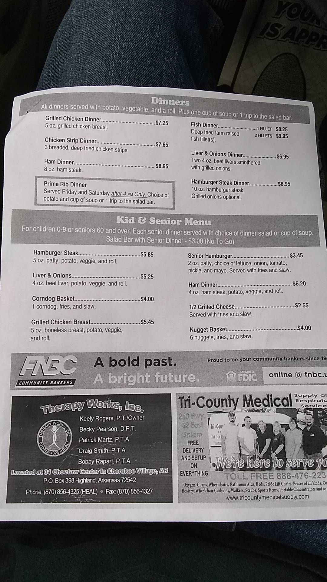 Menu at Carol's Lakeview Restaurant, Cherokee Village, 200 Iroquois Dr